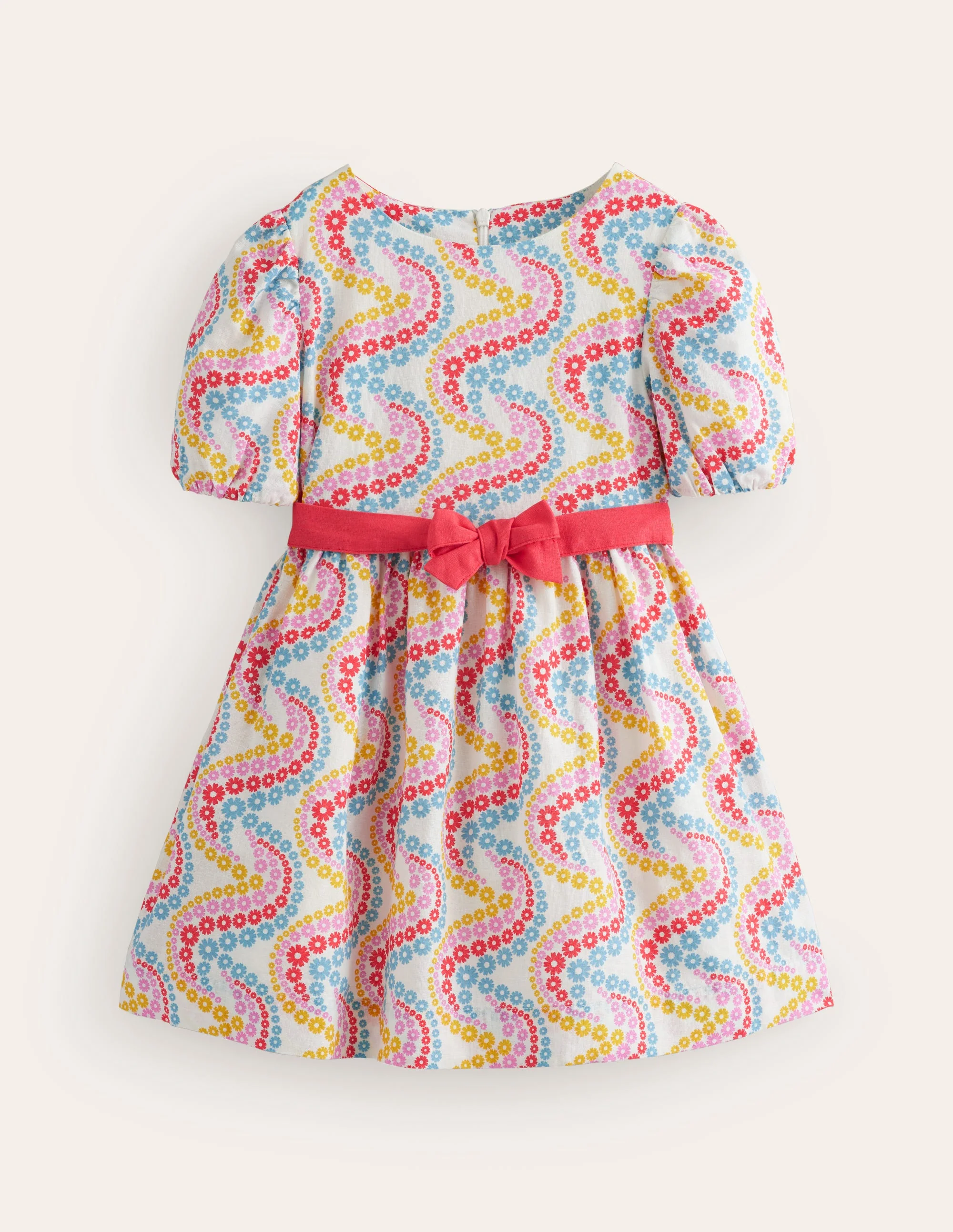 Cotton Linen Vintage Dress-Multi Floral Wave
