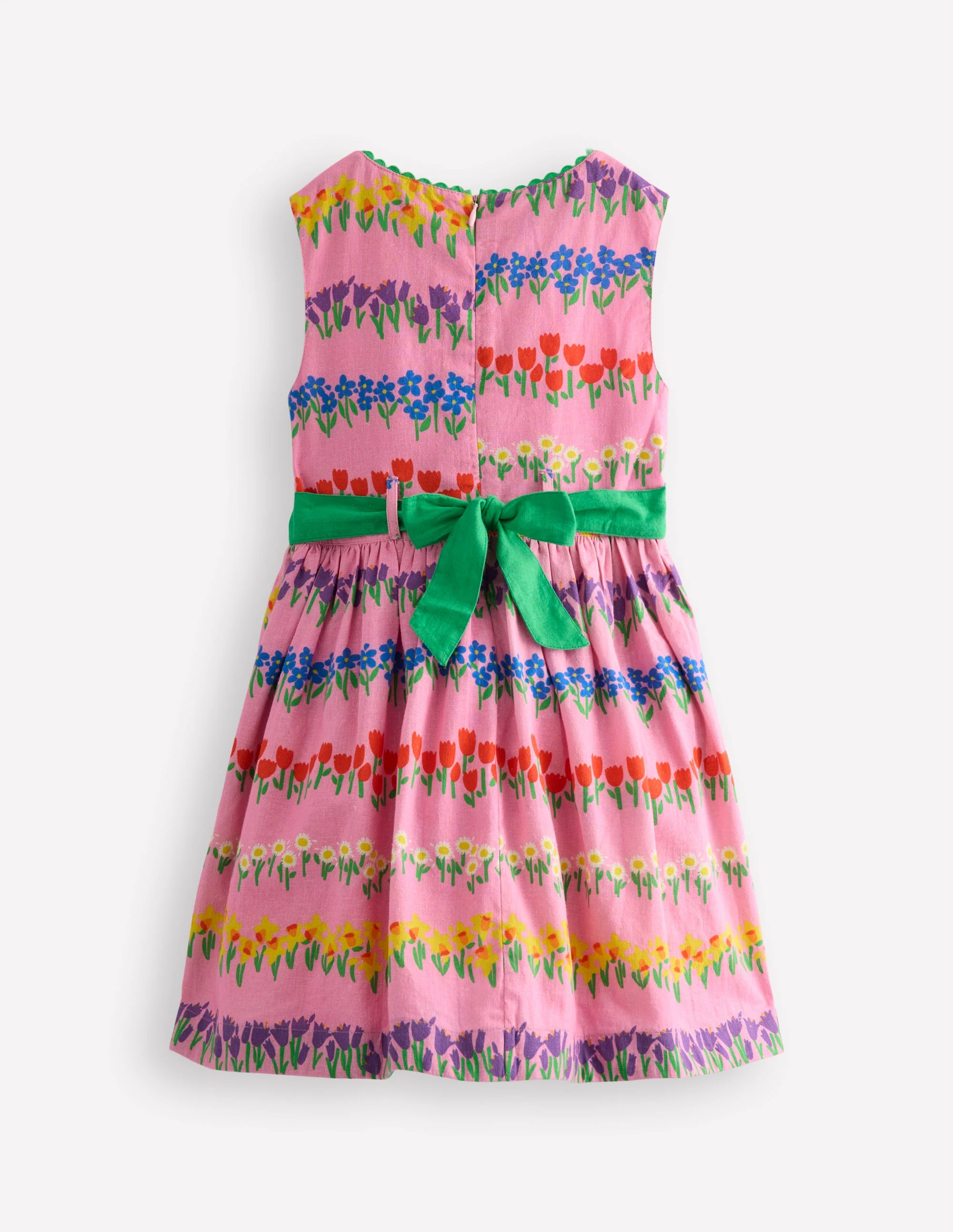 Cotton Linen Vintage Dress-Pink Spring Floral Stripe - Image 2