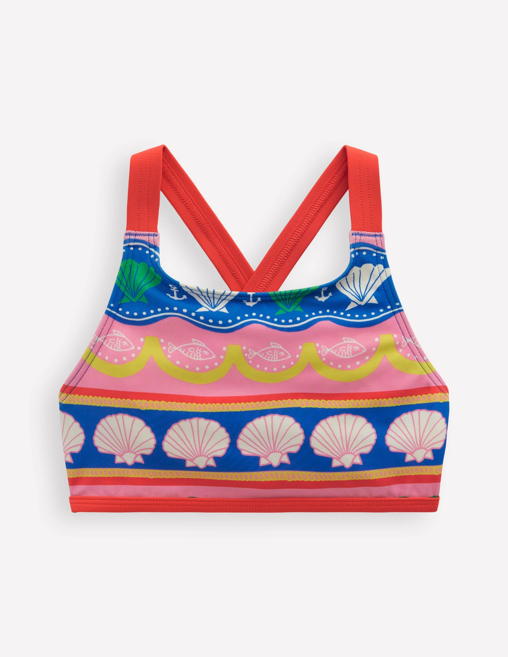 Cross-back Bikini Top-Multi Sea Shell Stripe