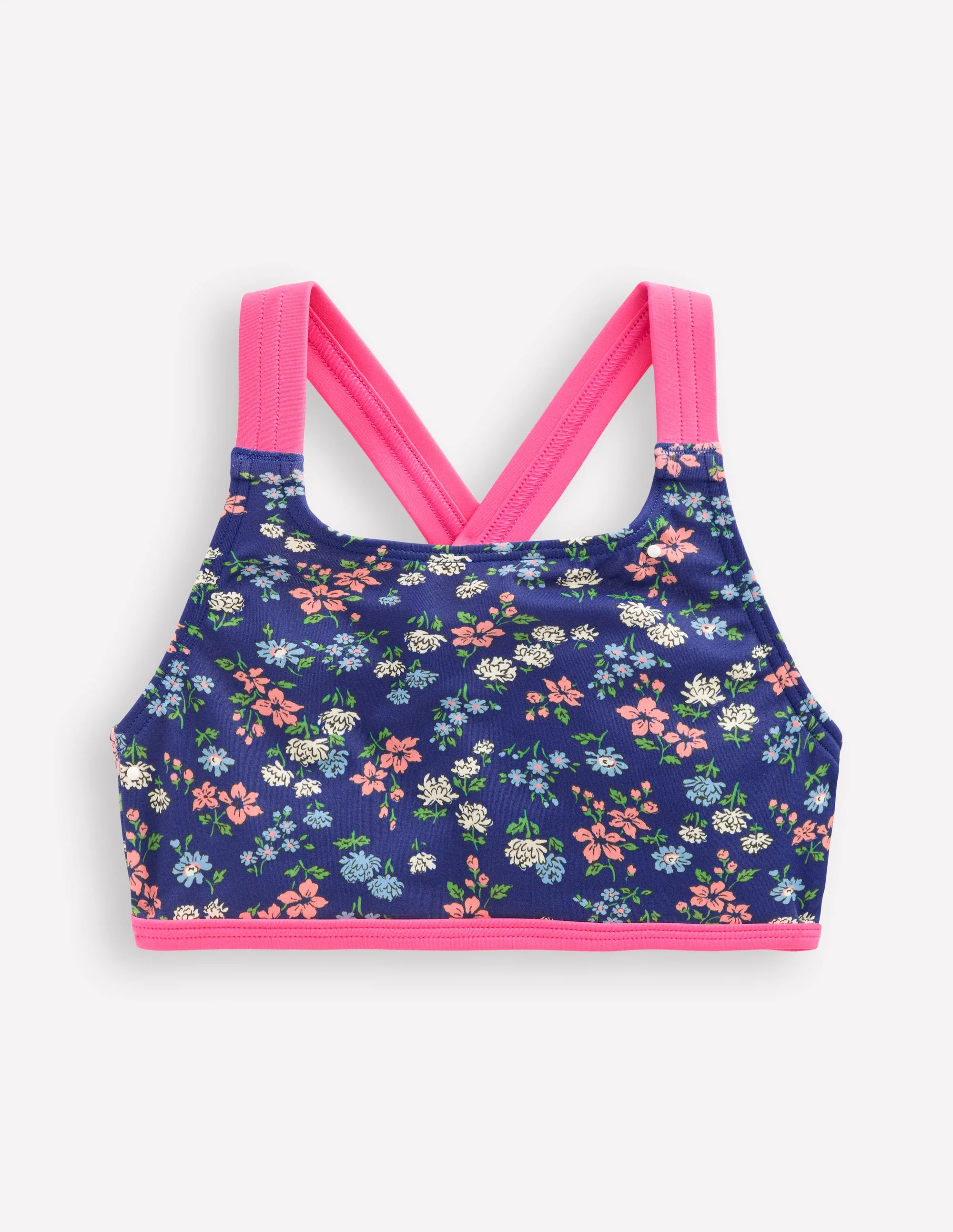 Cross-back Bikini Top-Sapphire Blue Meadow Floral