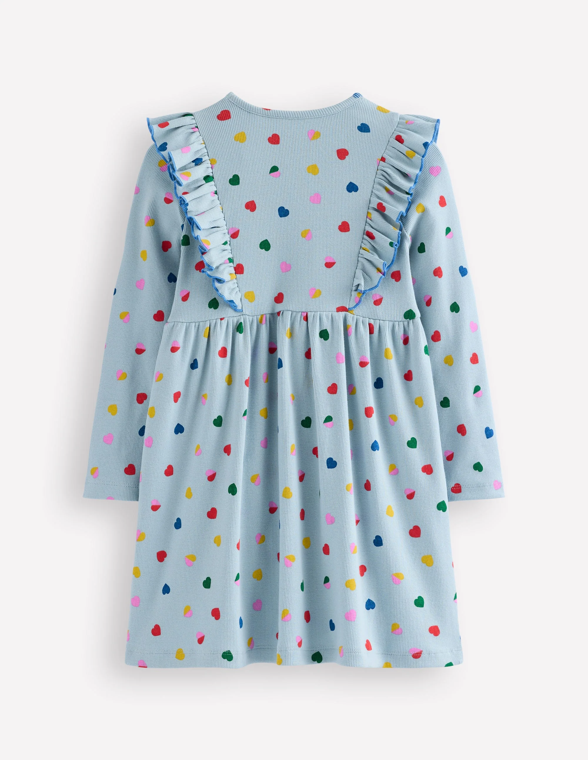 Doris Ruffle Rib Jersey Dress-Vintage Blue Confetti Heart - Image 2