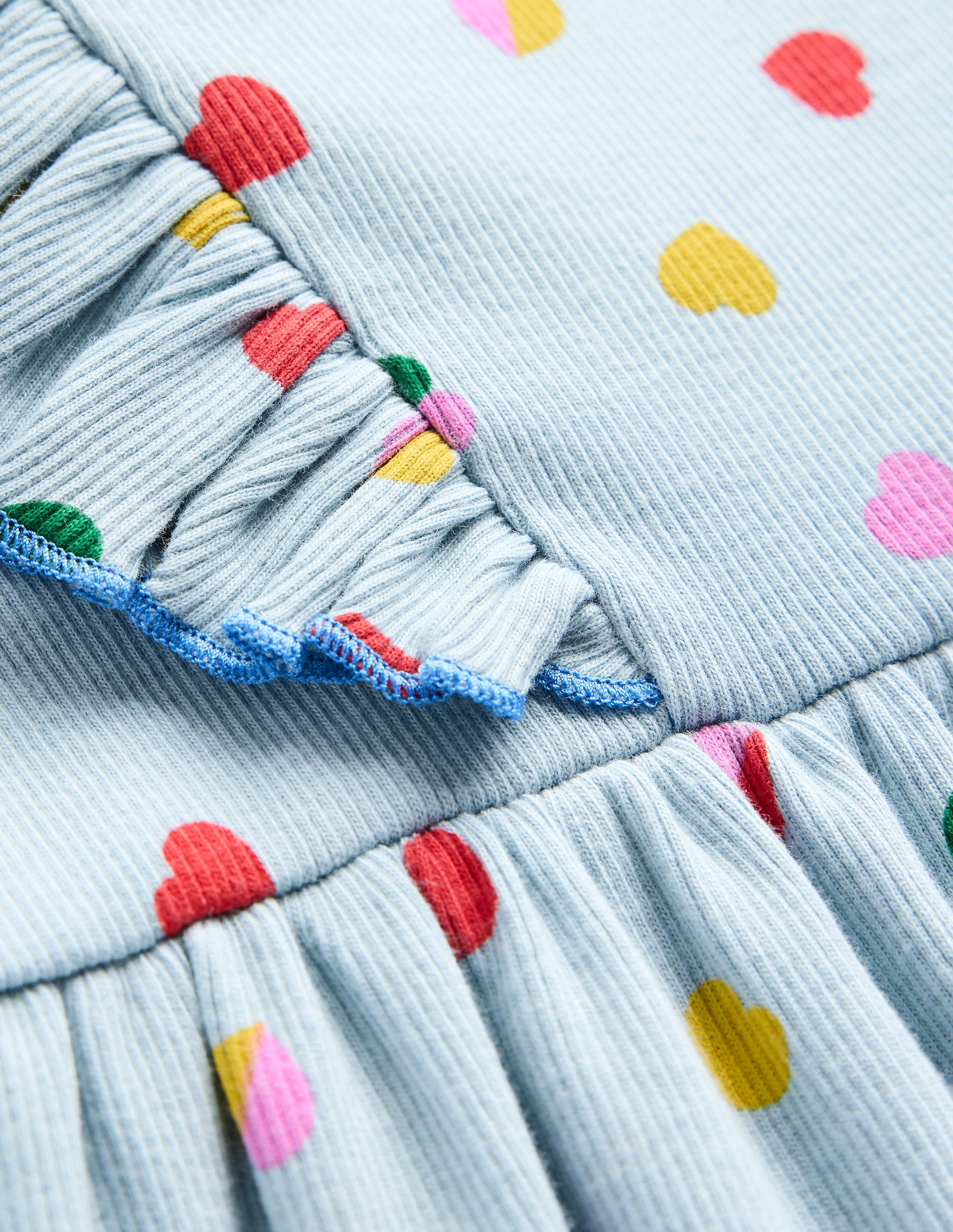 Doris Ruffle Rib Jersey Dress-Vintage Blue Confetti Heart - Image 3