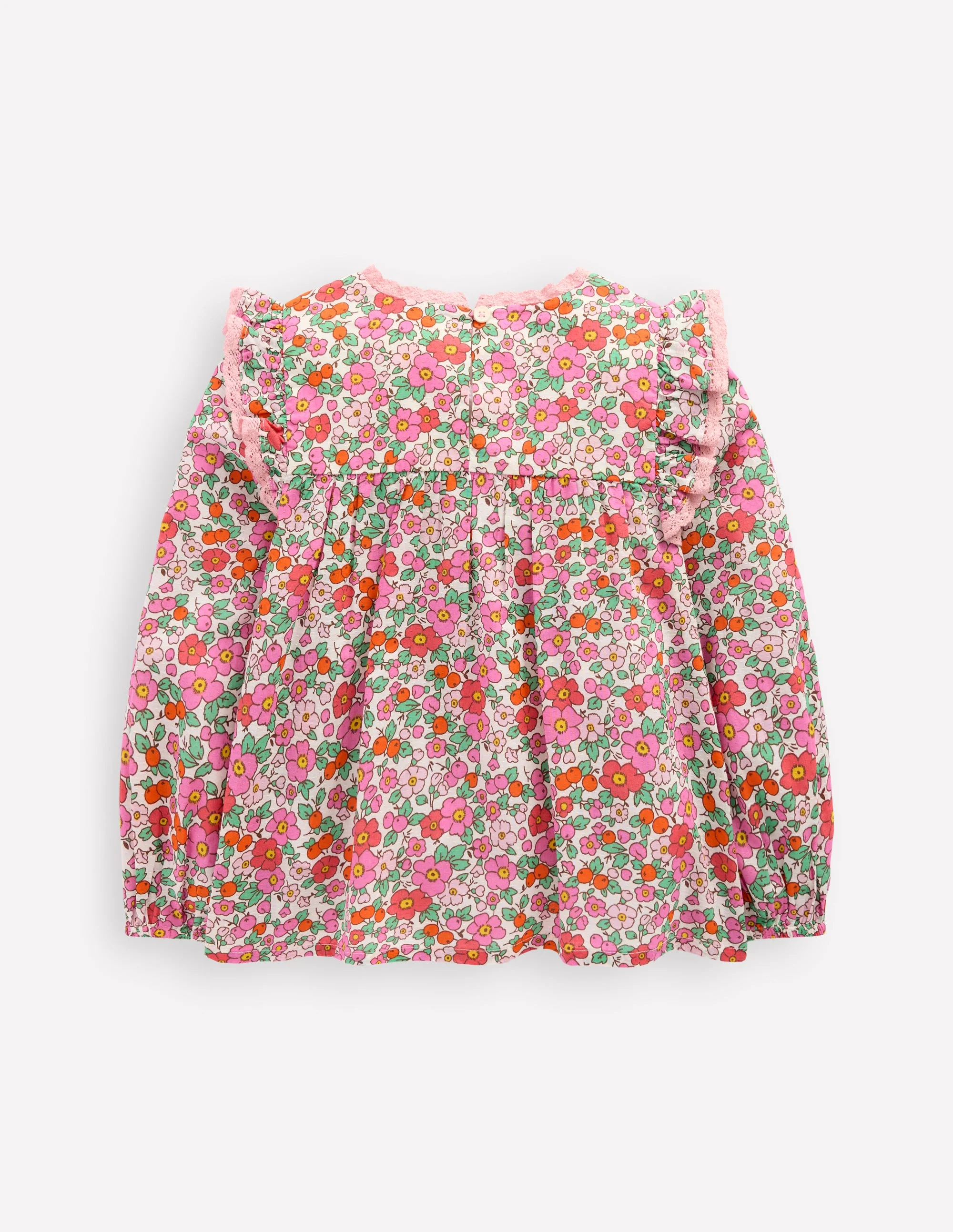 Dorothy Smocked Ruffle Blouse-Pink Apple Blossom Floral - Image 2