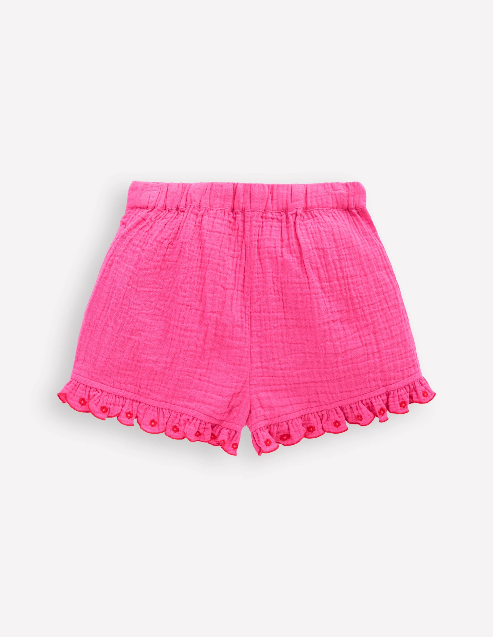 Double Cloth Frill Hem Shorts-Sorbet Pink Embroidered - Image 2