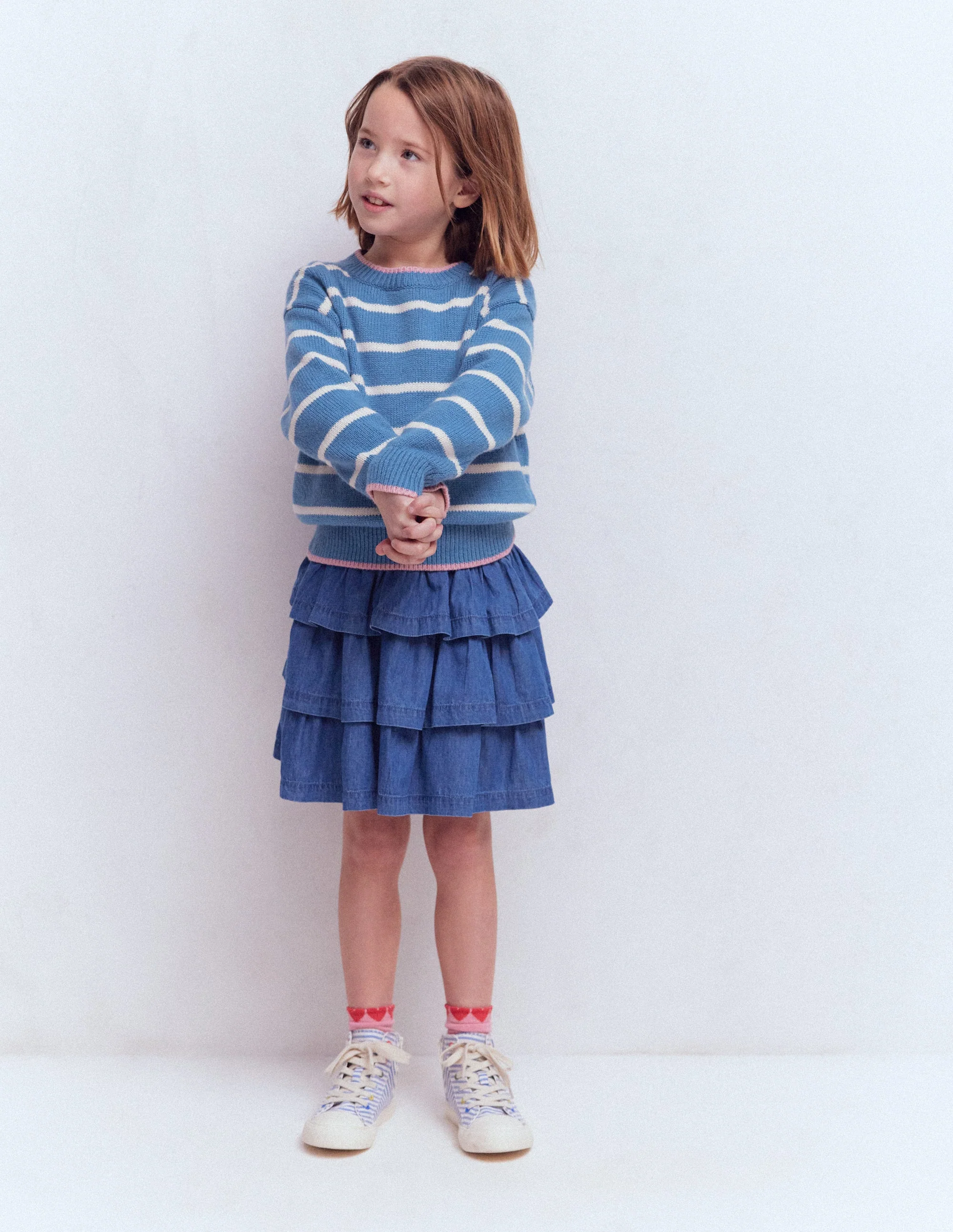 Drop Shoulder Sweater-Silve Lake Blue/Ecru Marl