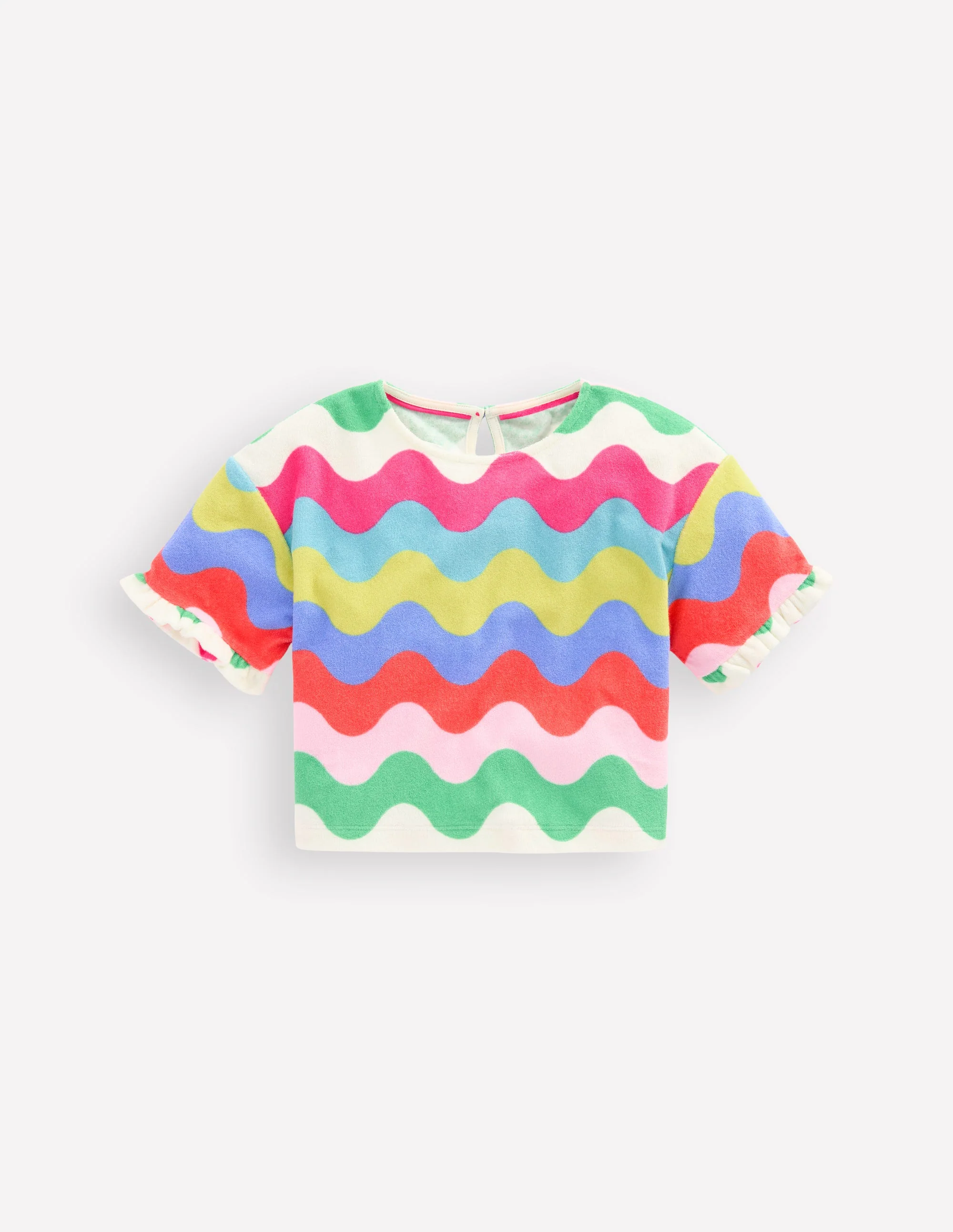Dropped Shoulder Towelling Top-Multi Wave Stripe