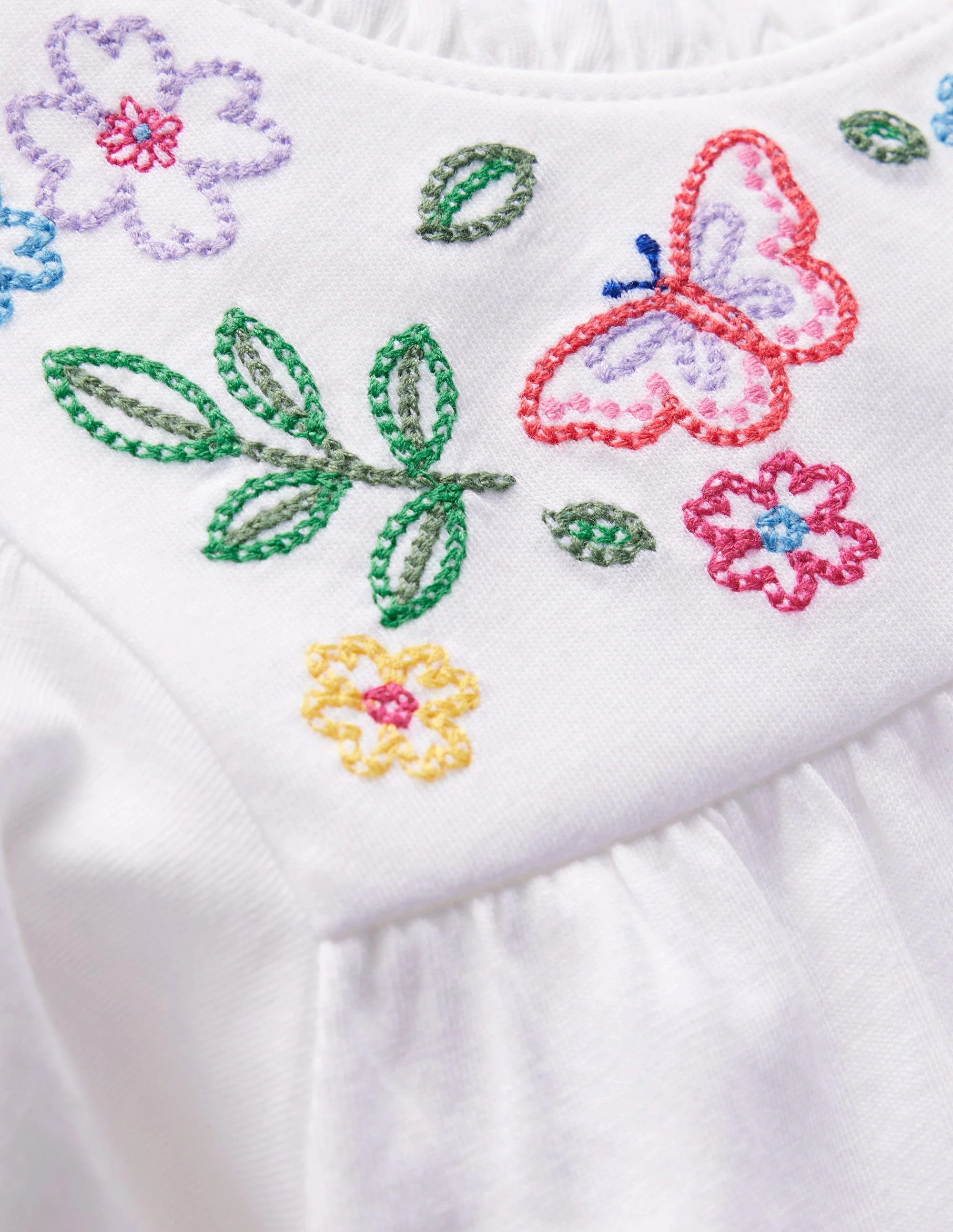Embroidered Flutter Sleeve Top-White - Image 3