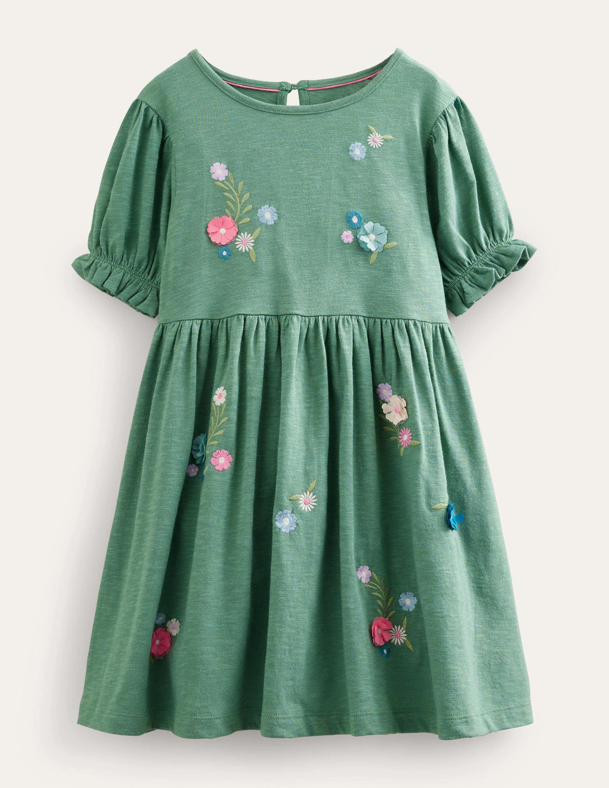 Embroidered Jersey Dress-Csarite Green