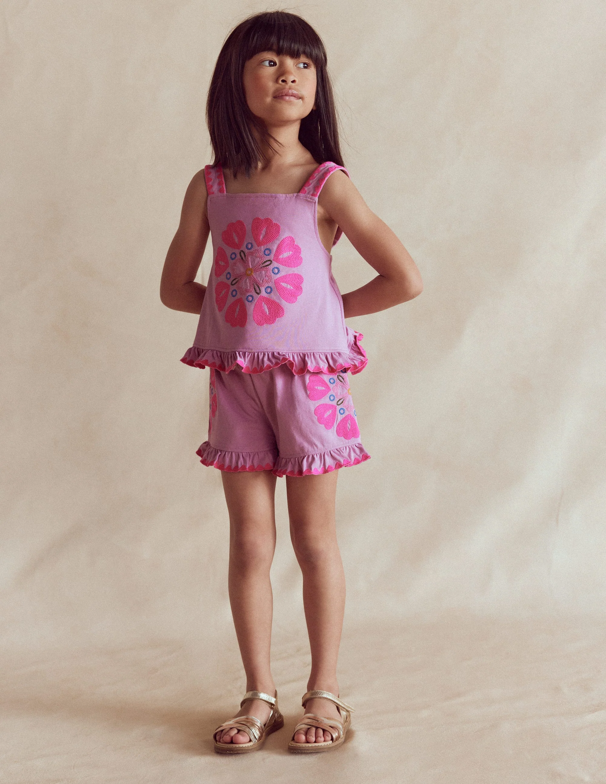 Embroidered Peplum Top-Pink Punch Embroidery