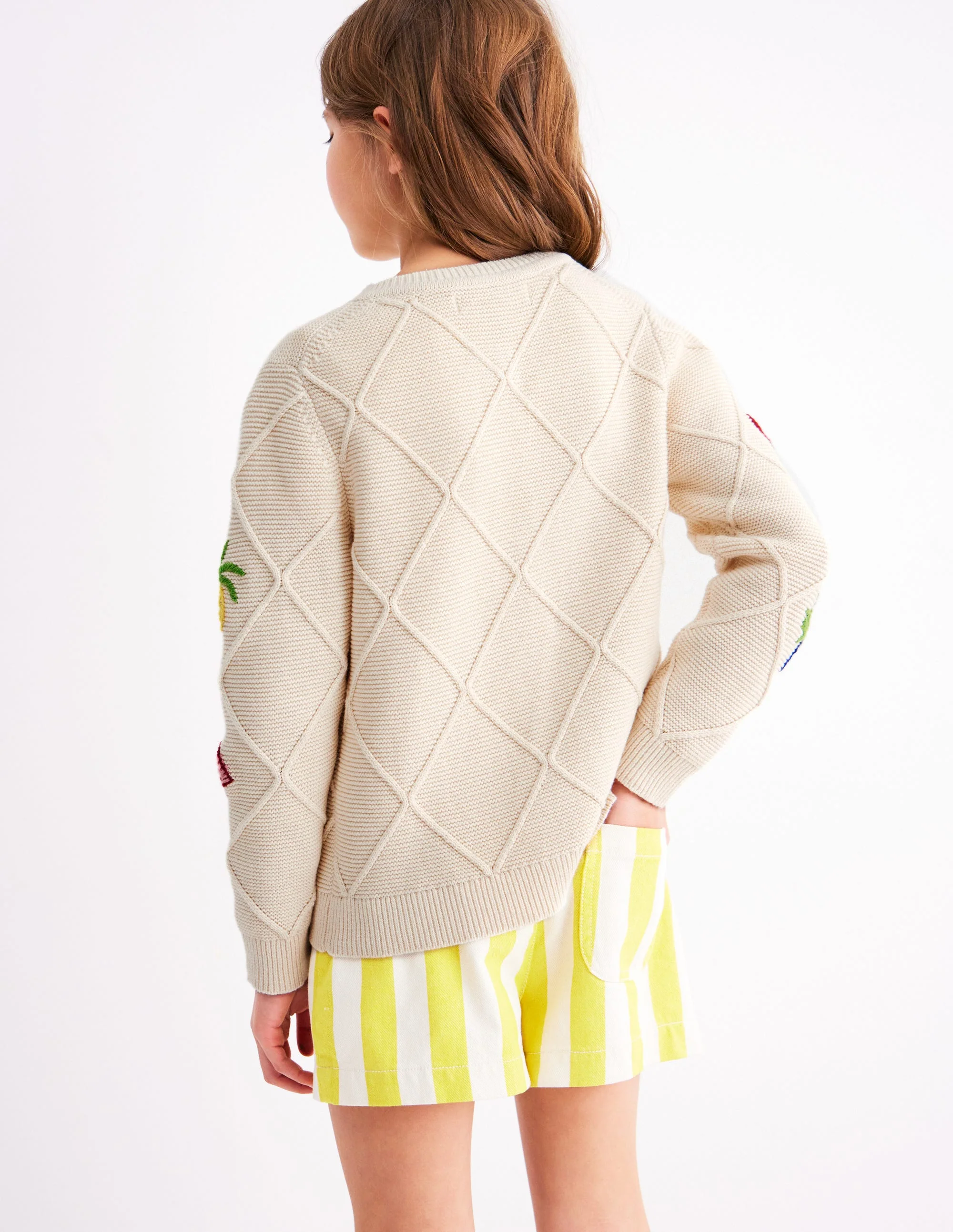 Embroidered Pointelle Cardigan-Ecru Tropical Tile - Image 3
