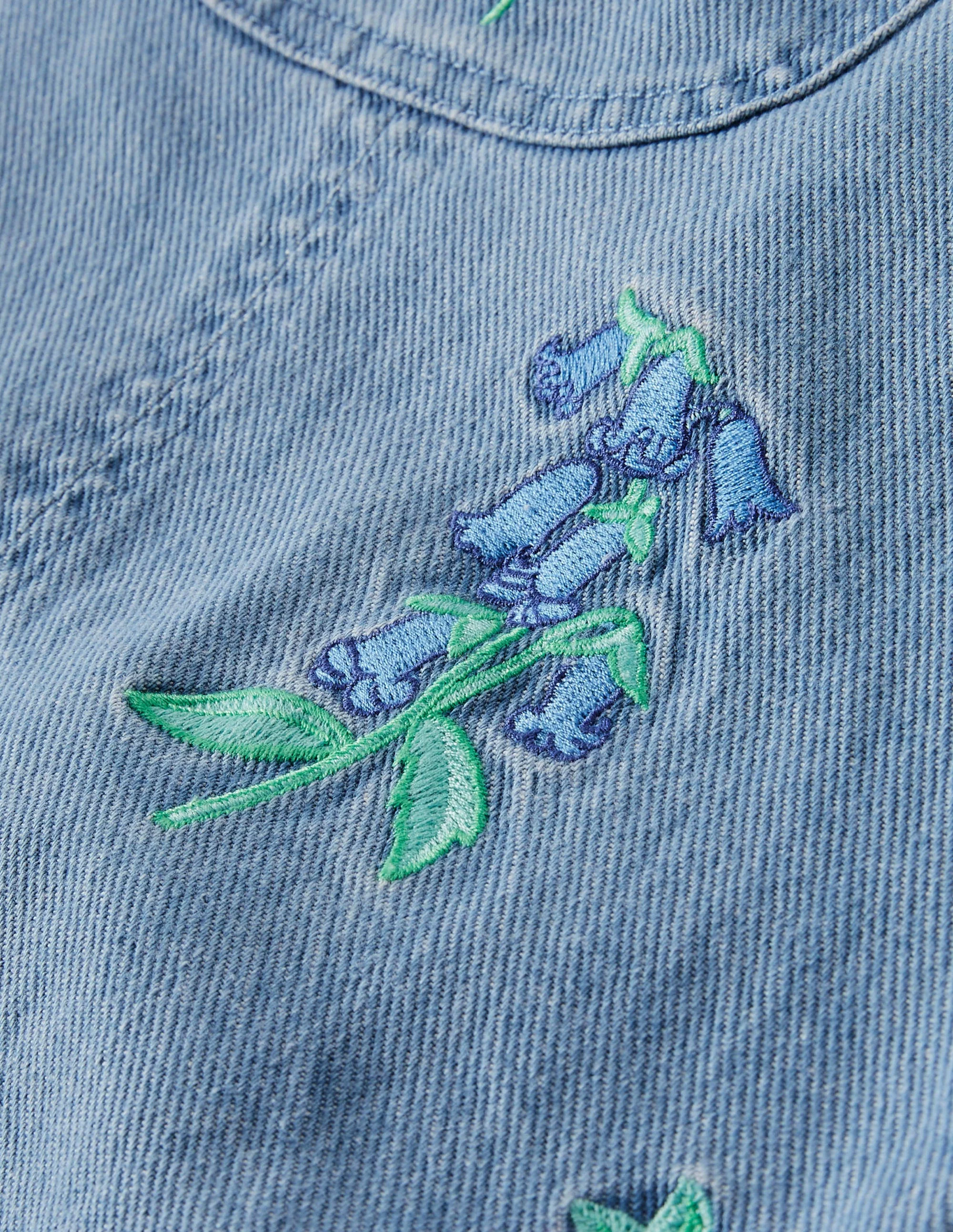 Embroidered Short Overalls-Mid Vintage Denim Floral - Image 3