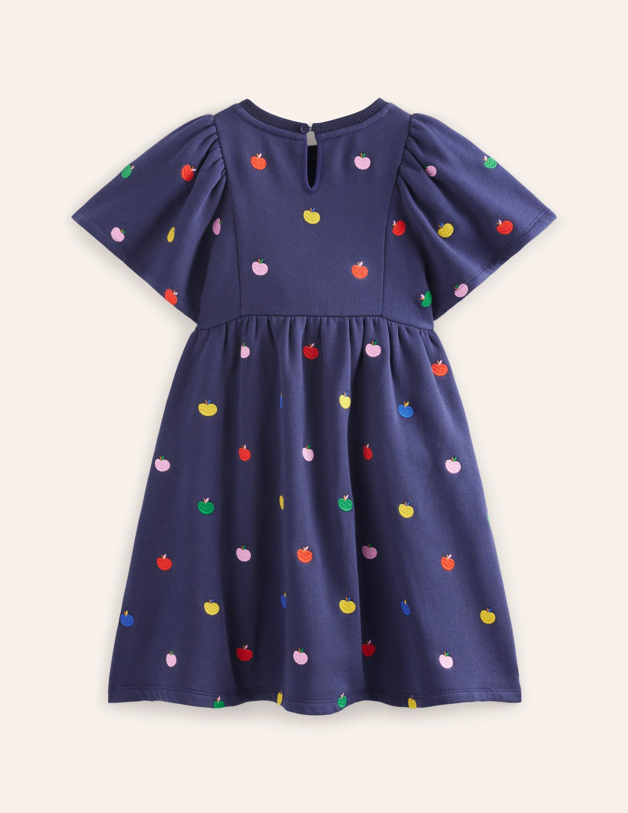 Embroidered Sweatshirt Dress-College Navy Rainbow Apples - Image 5