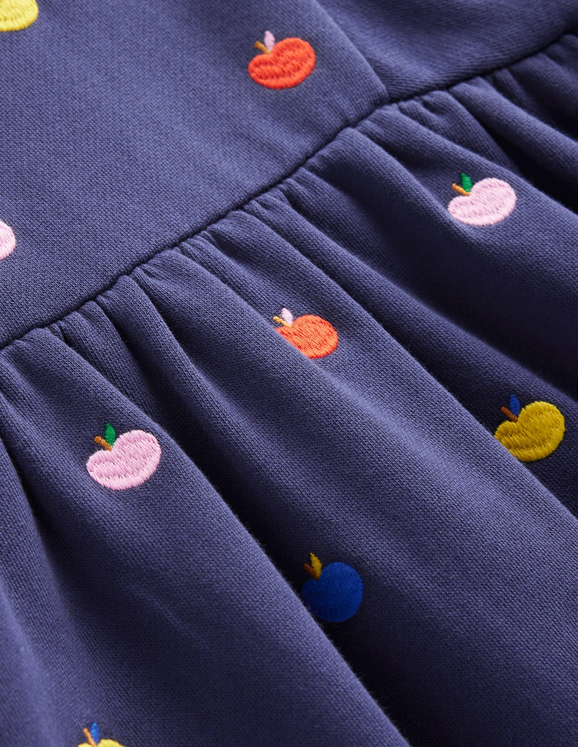 Embroidered Sweatshirt Dress-College Navy Rainbow Apples - Image 6