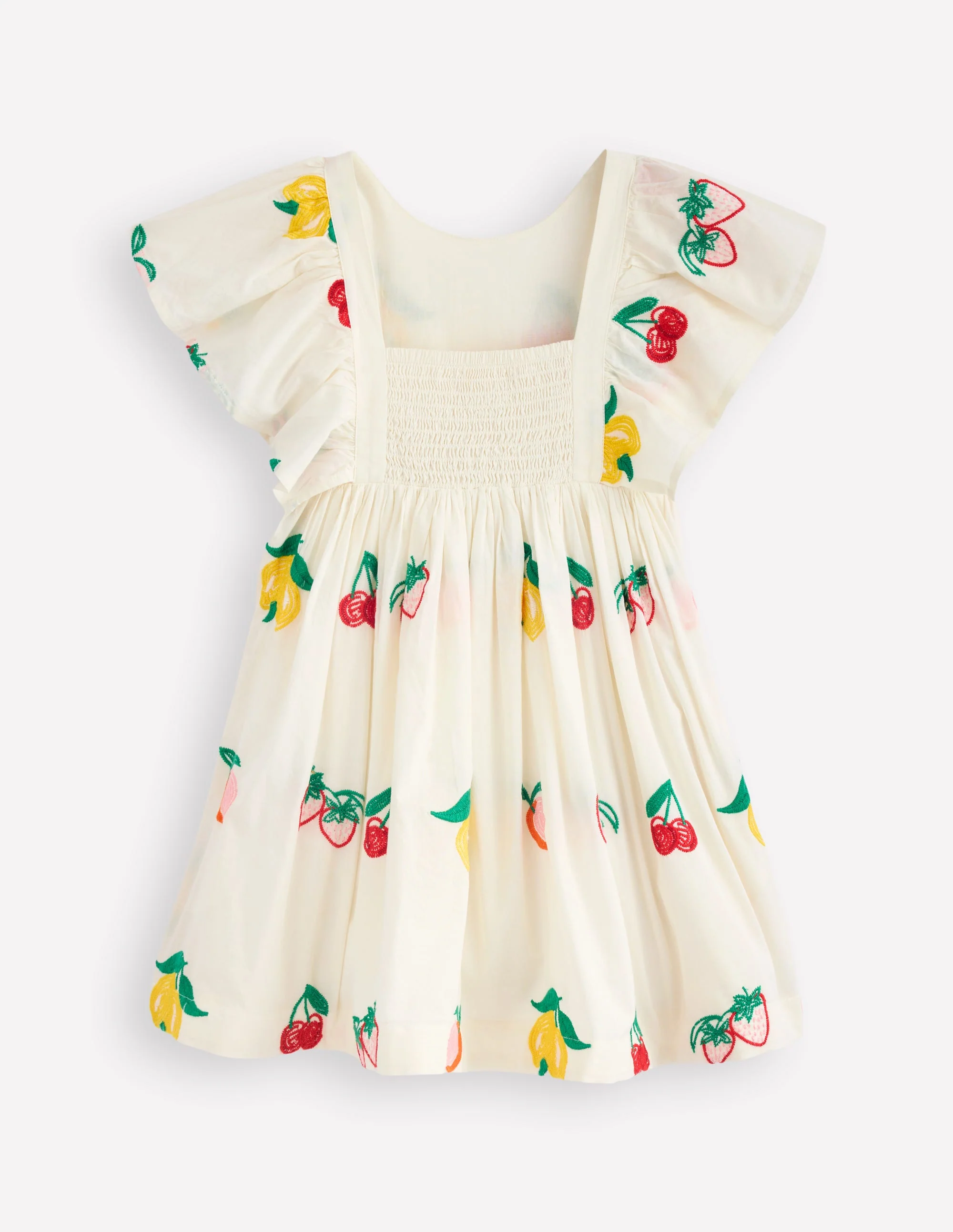 Embroidered Woven Dress-Ivory Embroidered Fruit - Image 3