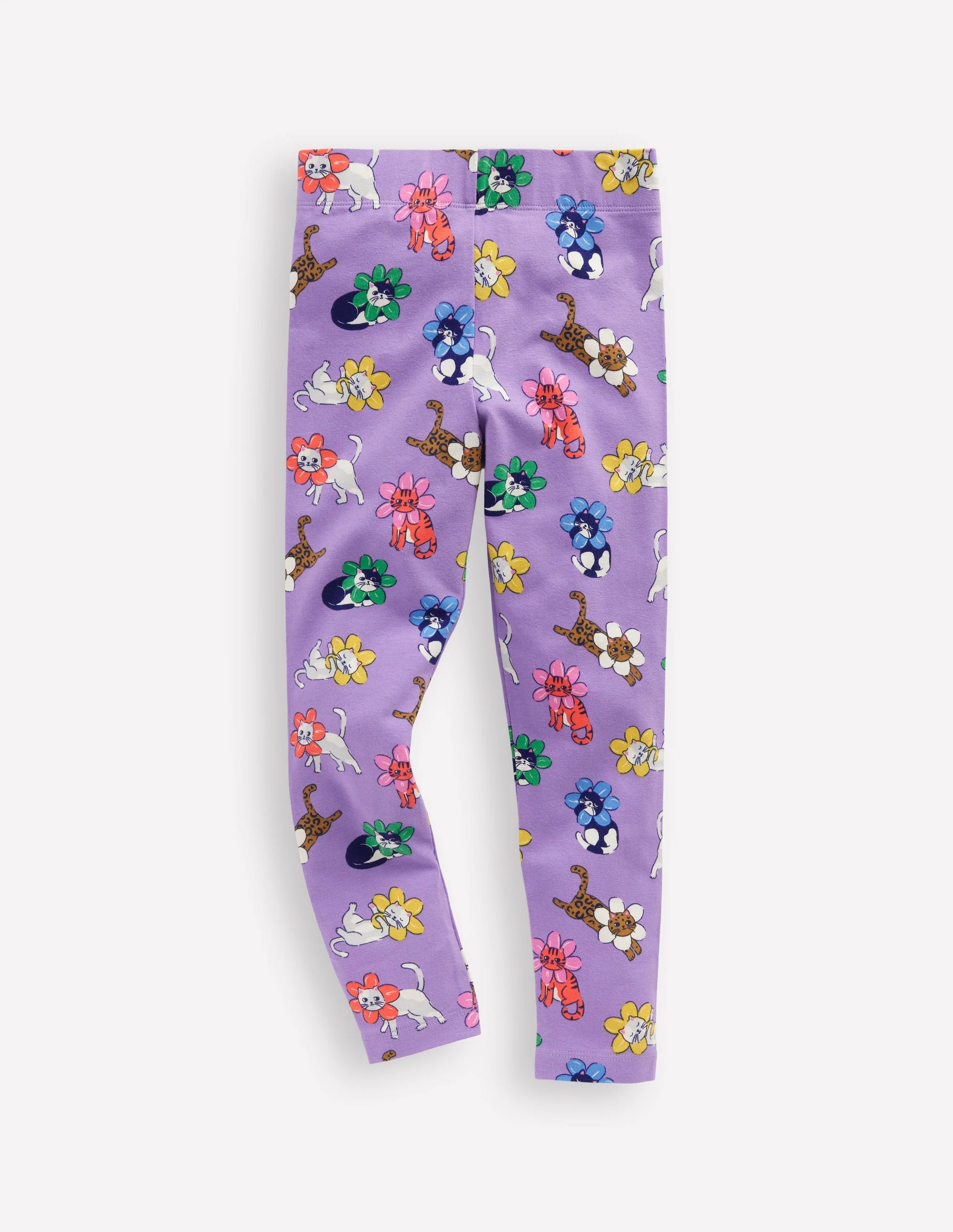 Everyday Fun Leggings-Aster Purple Small Flower Cat