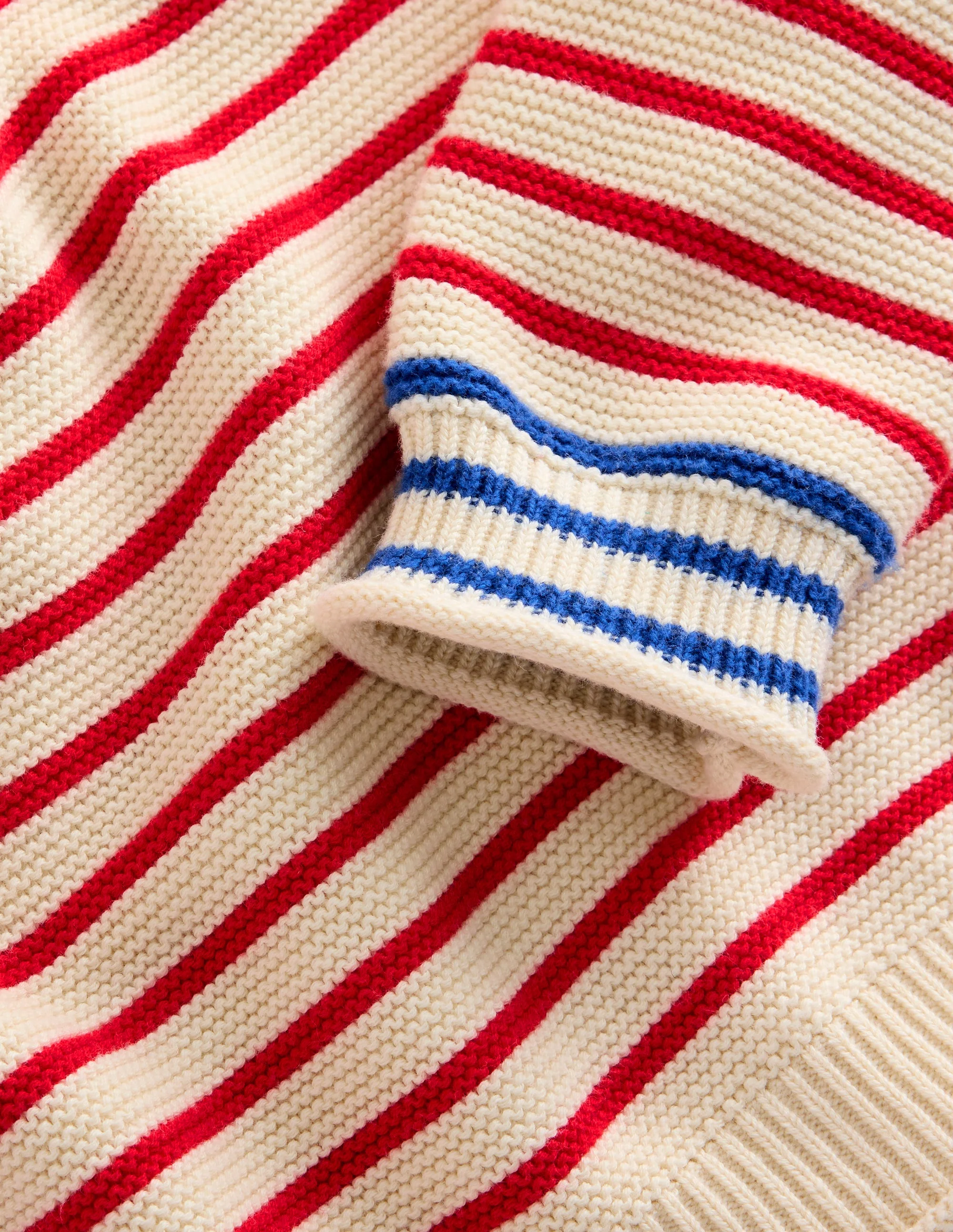 Everyday Stripe Cotton Sweater-Ecru Marl and Jam Red Stripe - Image 3