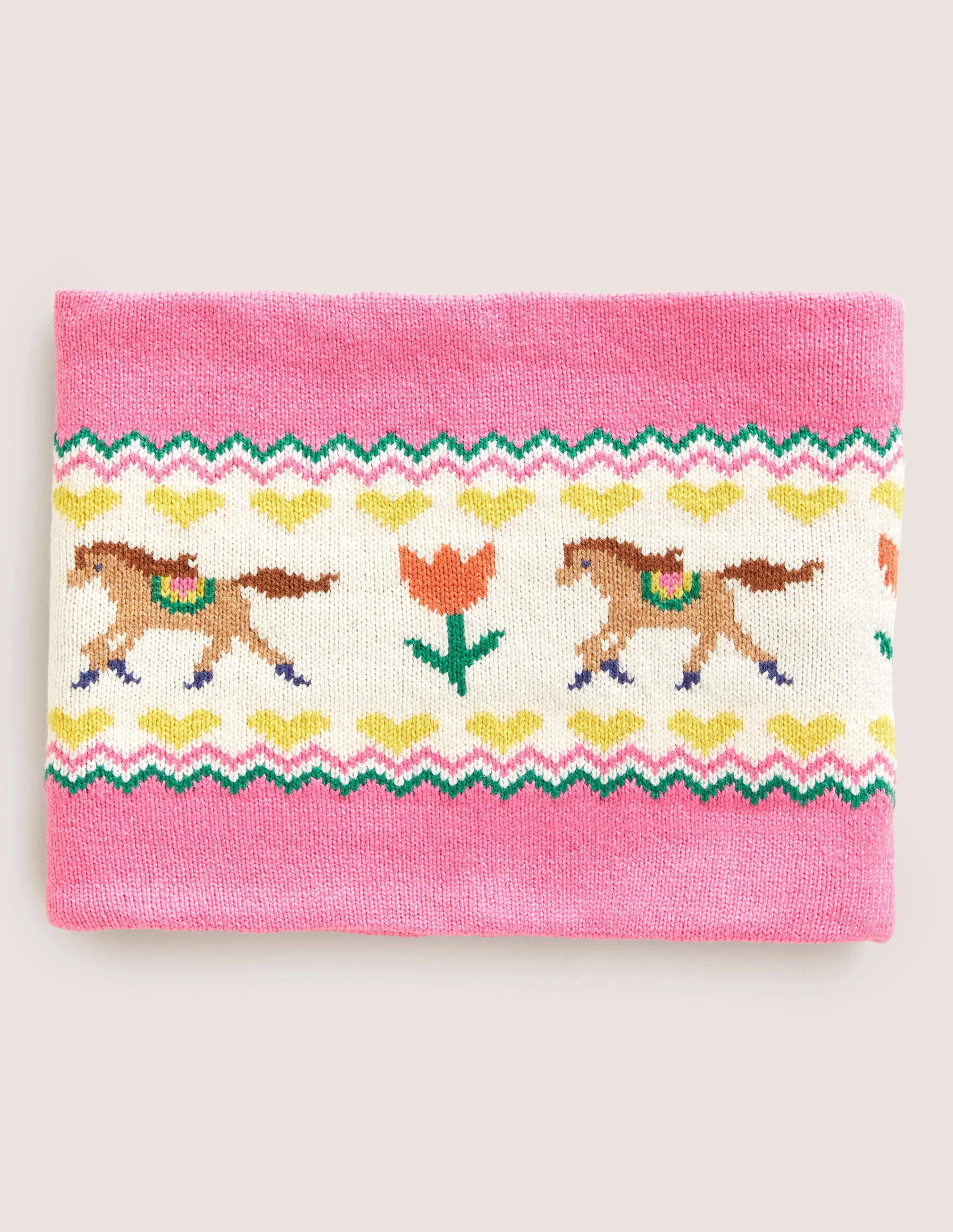 Fair Isle Knitted Snood-Pink Horse