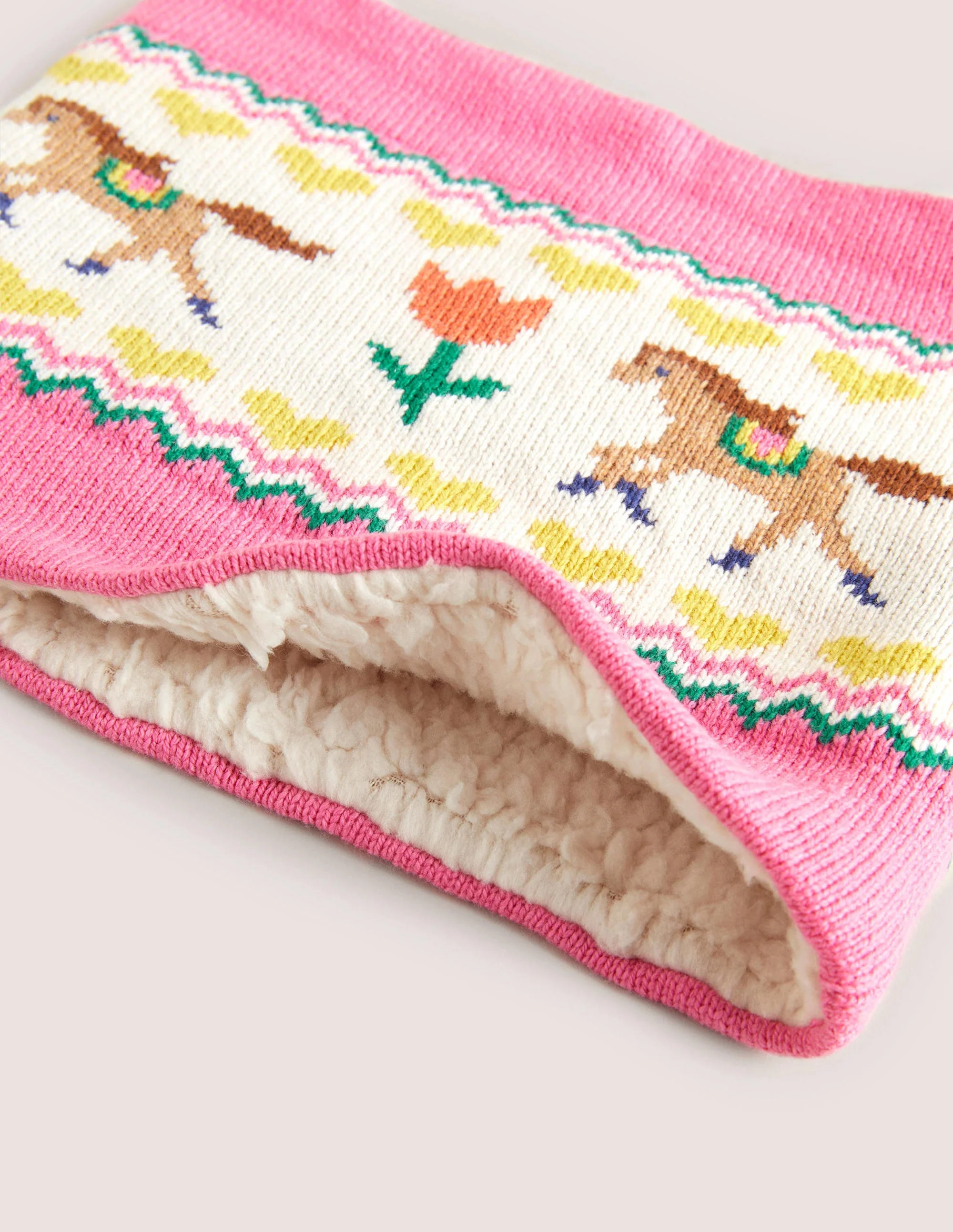 Fair Isle Knitted Snood-Pink Horse - Image 2