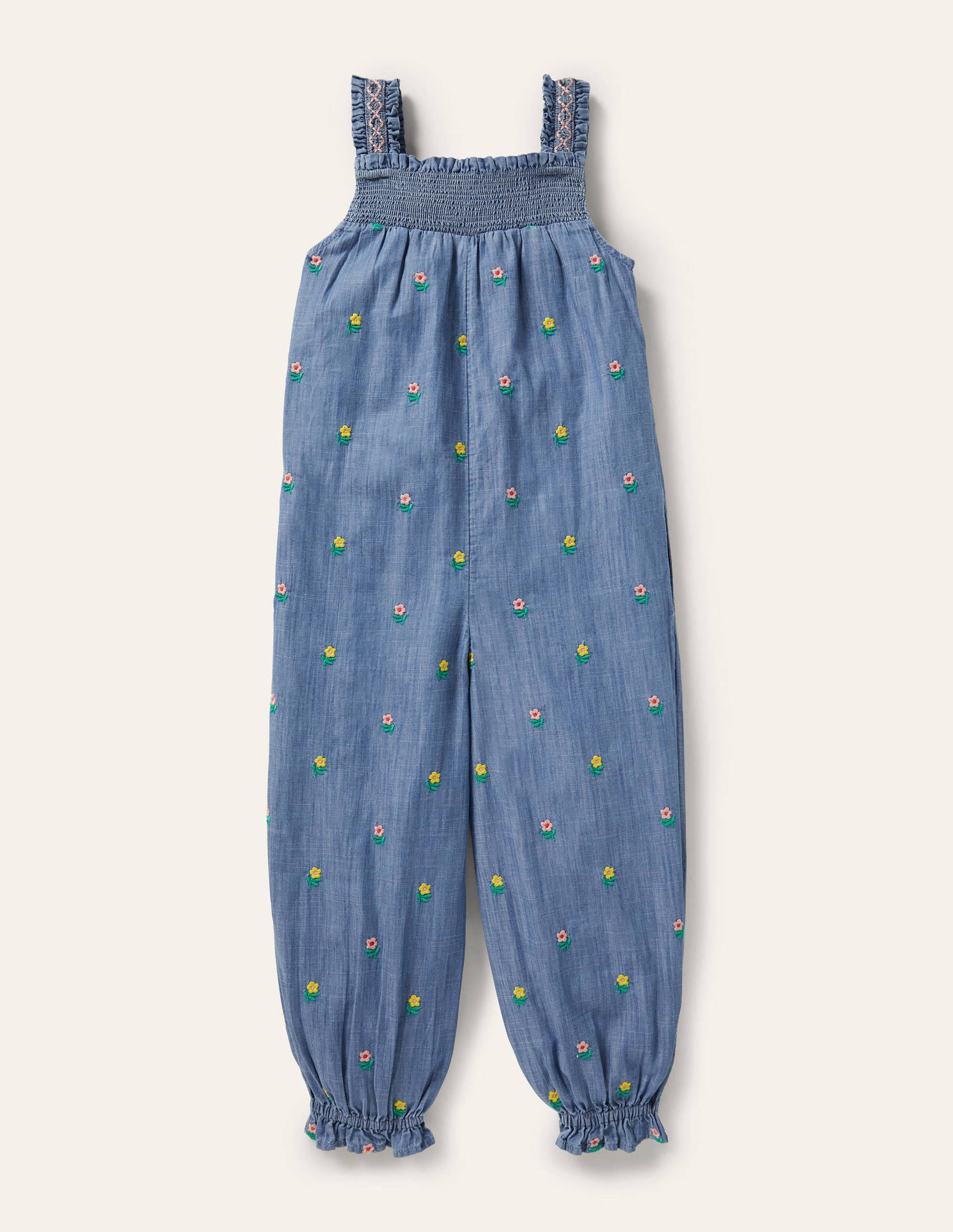 Floral Smocked Overalls-Chambray Floral - Image 2