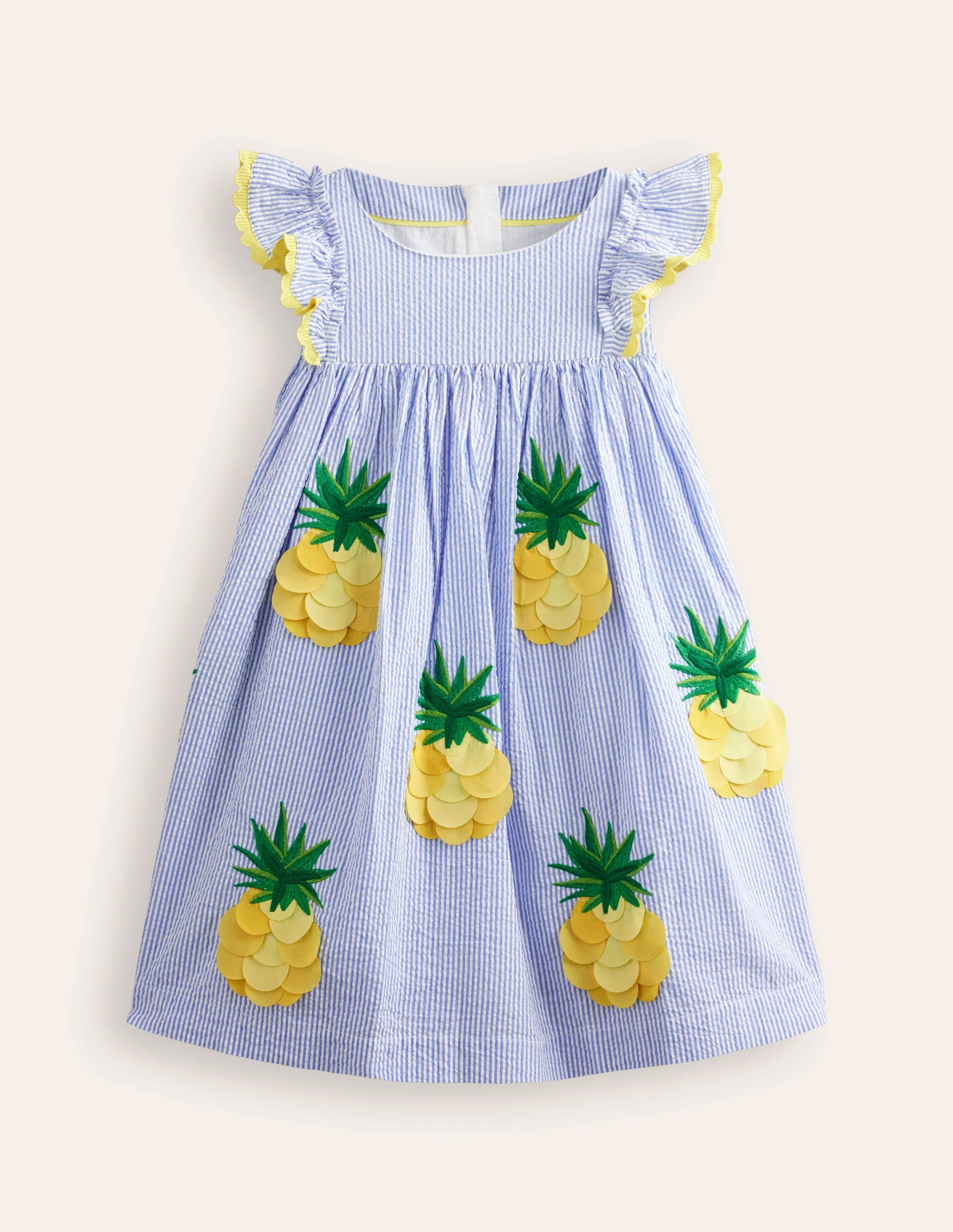 Flutter Fruit Dress-Surf blue/ Ivory Pineapple
