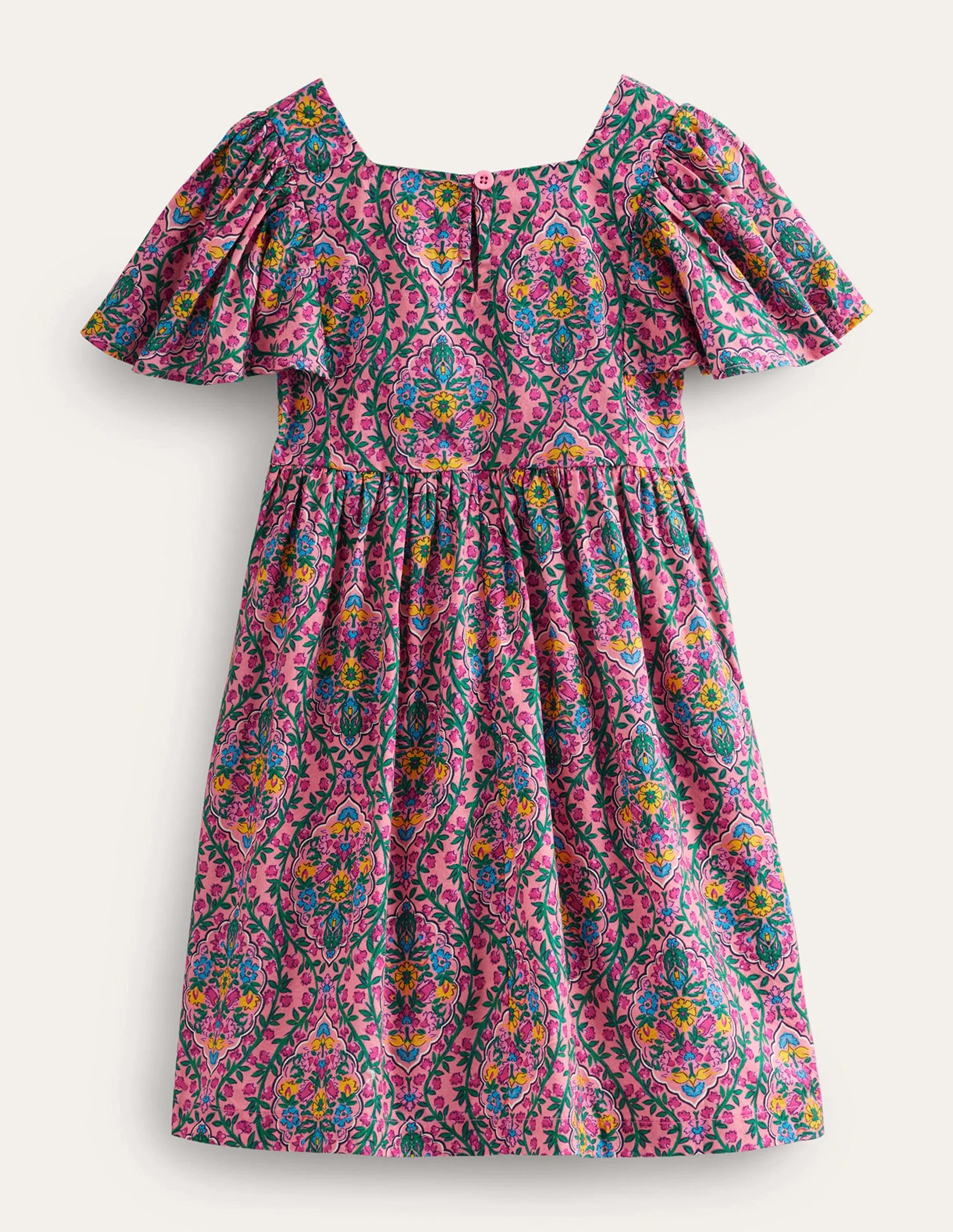 Flutter-Sleeve Printed Dress-Azalea Woodblock Vine - Image 2