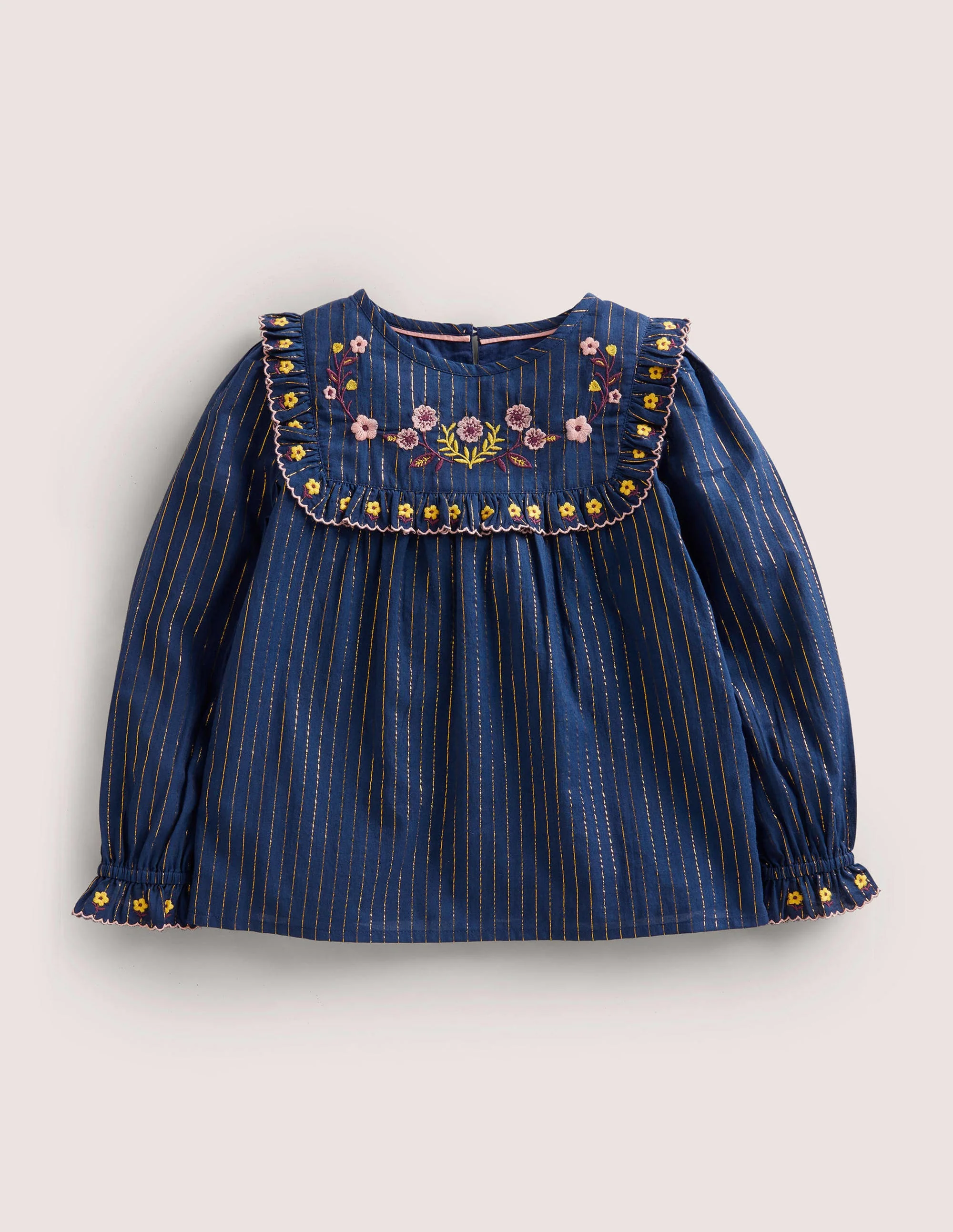 Frill Embroidered Woven Top-College Navy Floral