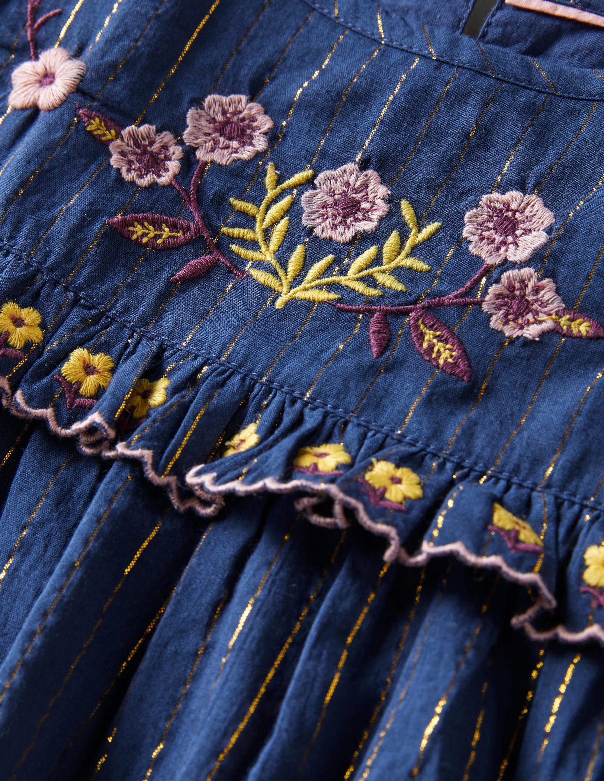 Frill Embroidered Woven Top-College Navy Floral - Image 3