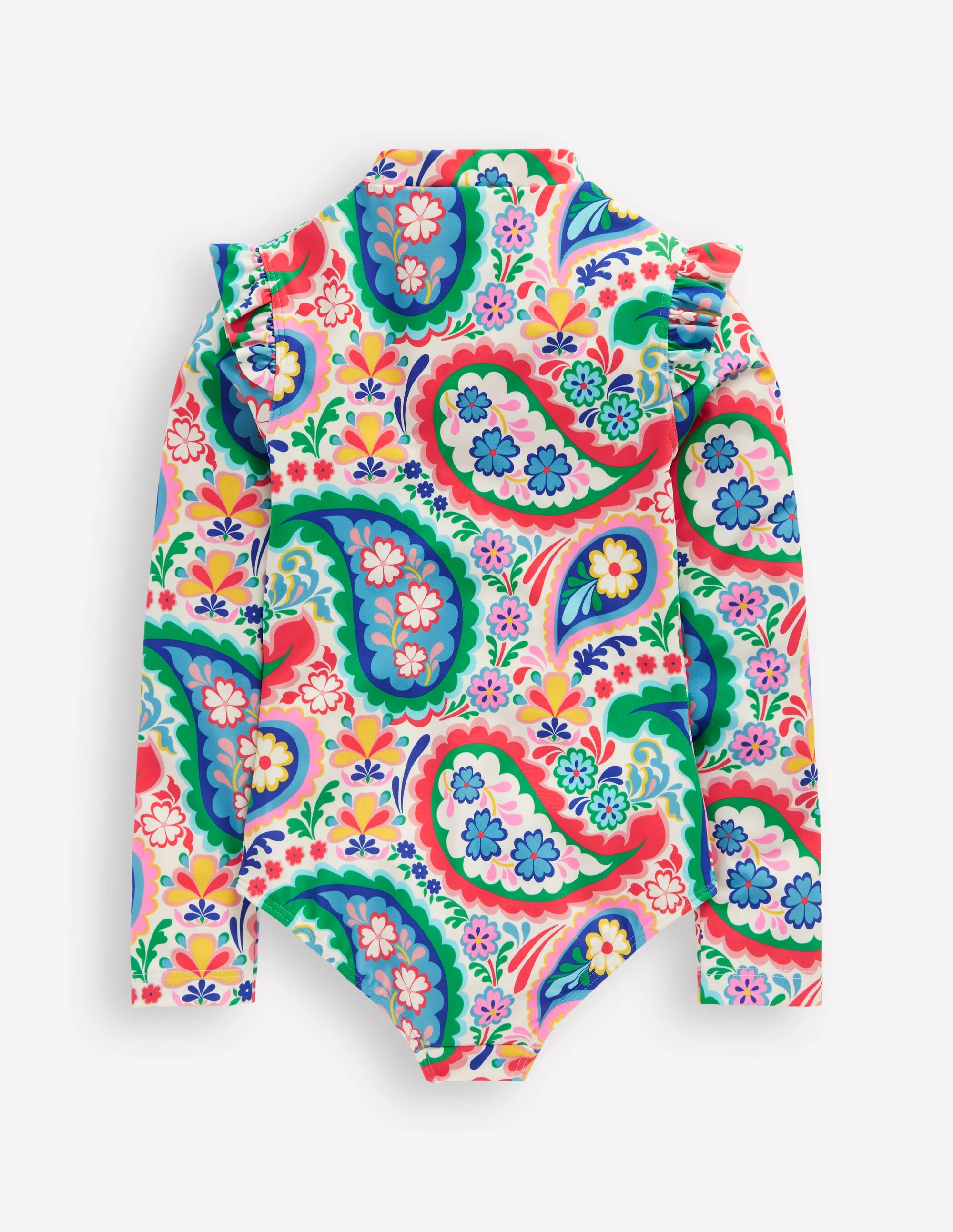 Frill Long Sleeved Swimsuit-Ivory Paisley - Image 2