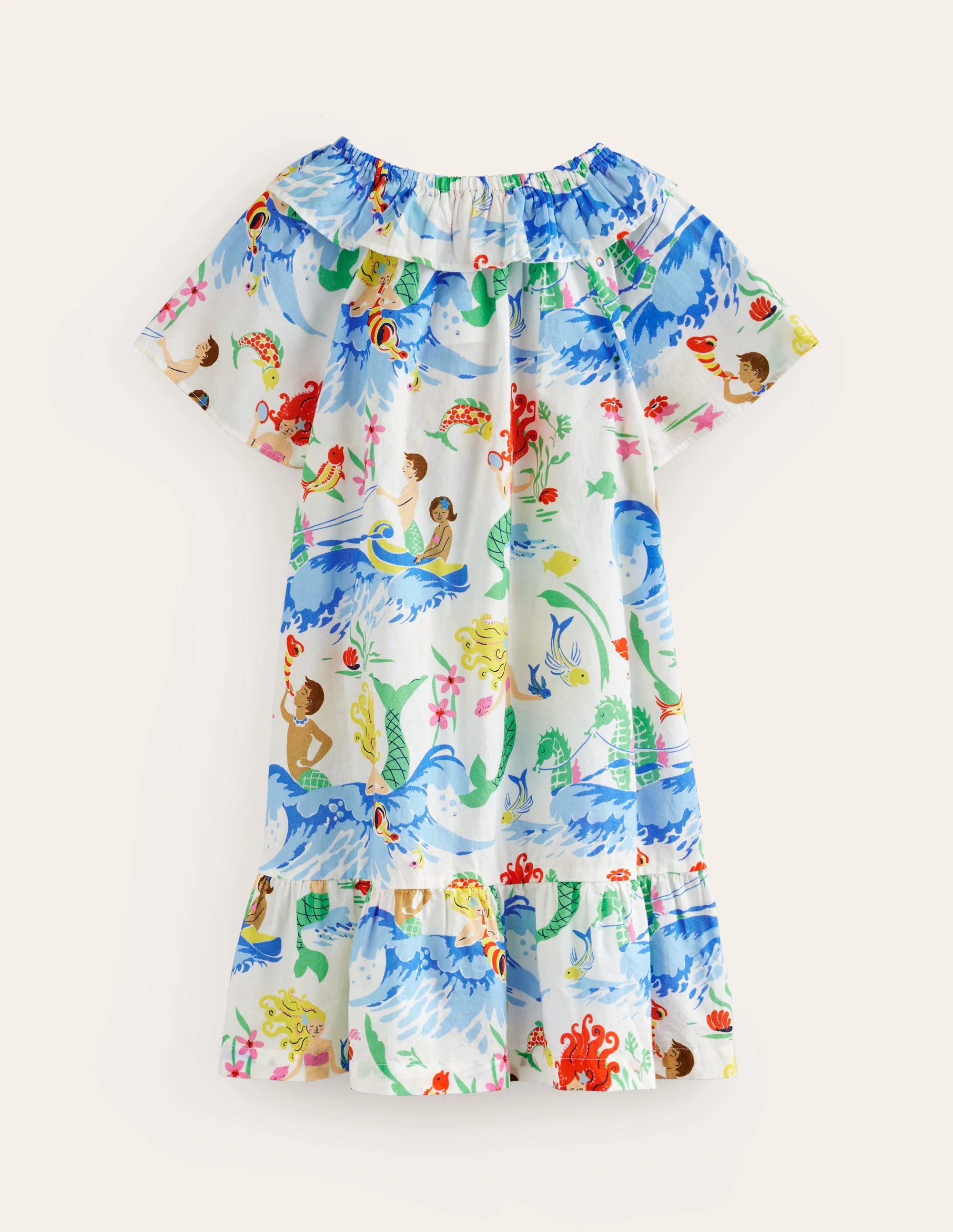 Frill Neck Woven Dress-Ivory Waterbabies - Image 2