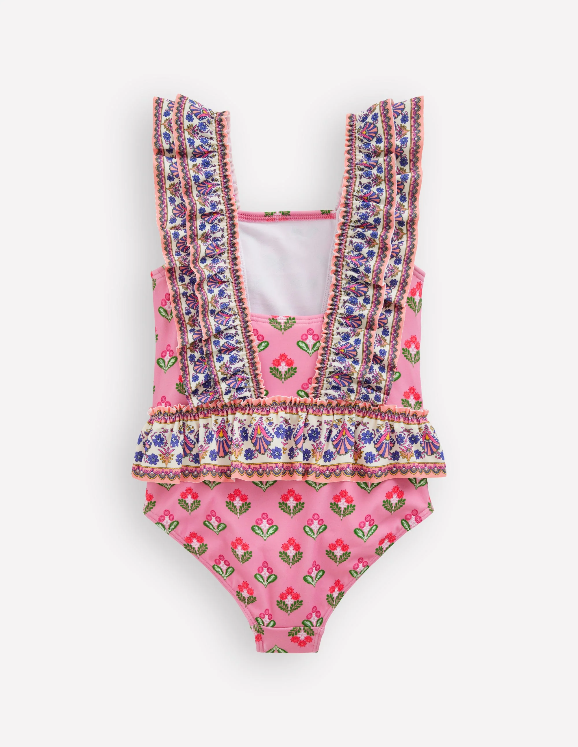 Frill Peplum Swimsuit-Pink Multi Woodblock - Image 3