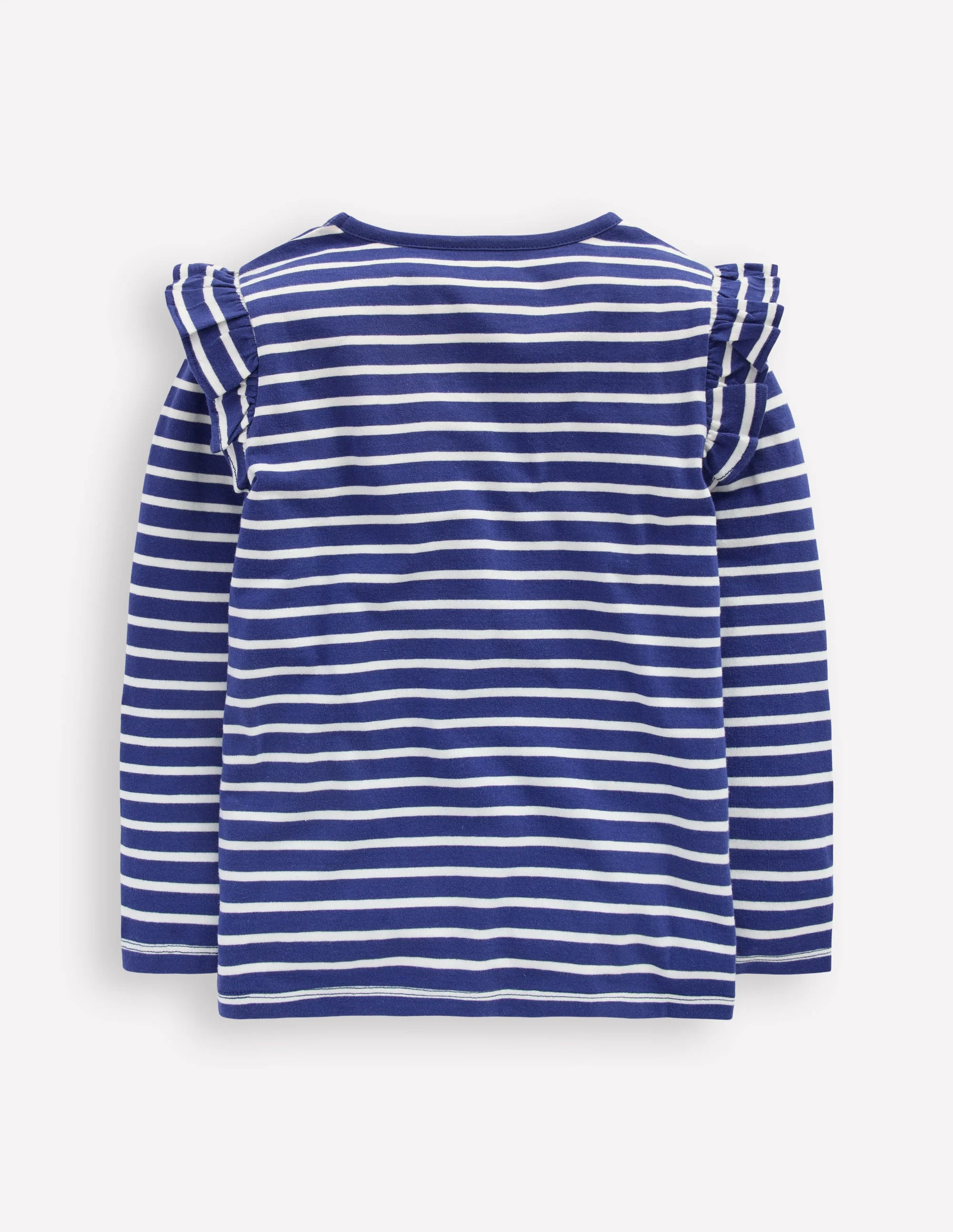 Frill Sleeve Appliqué T-shirt-Starboard Blue Cherry Hearts - Image 2