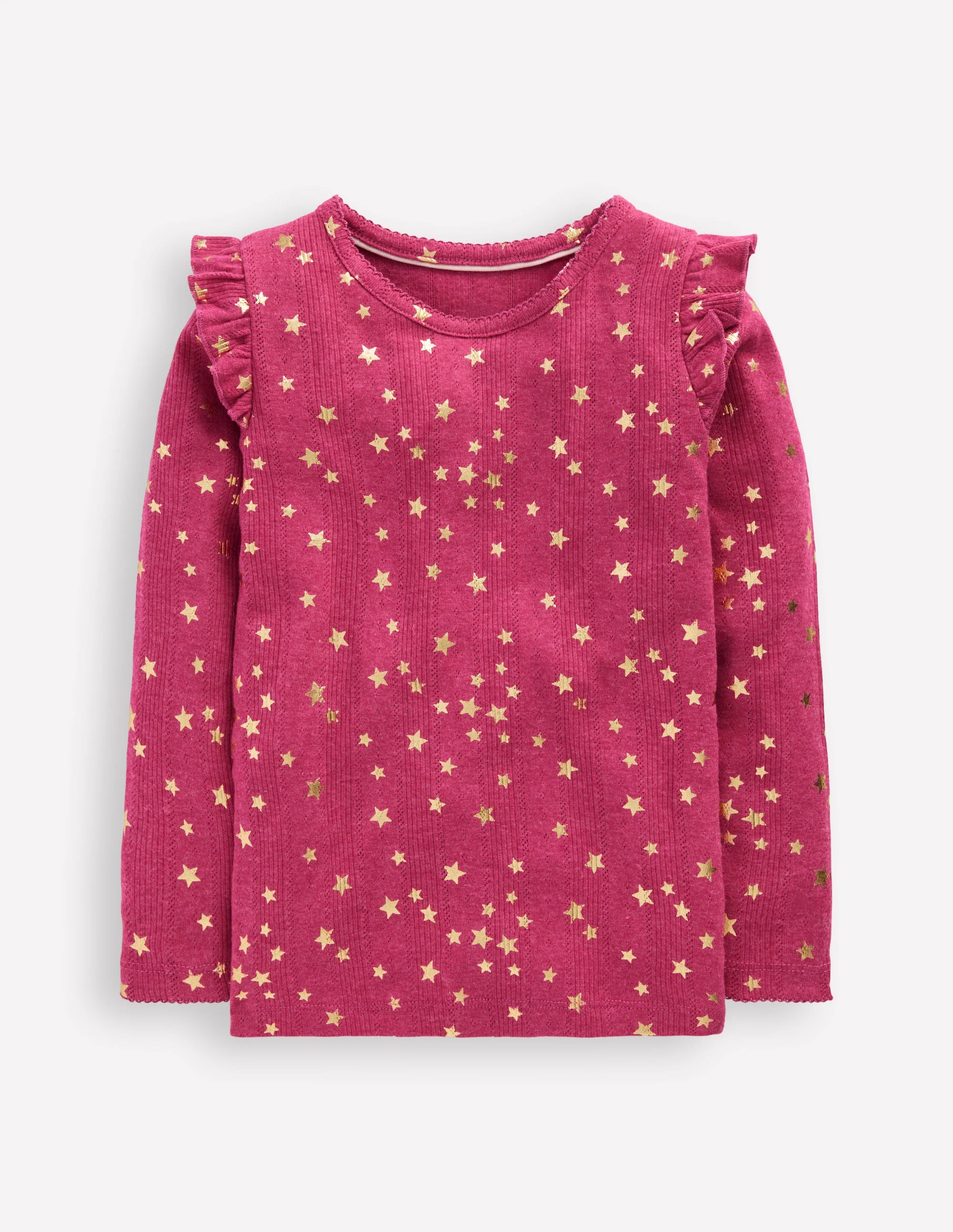 Frill Sleeve Pointelle Top-Cherry Jam