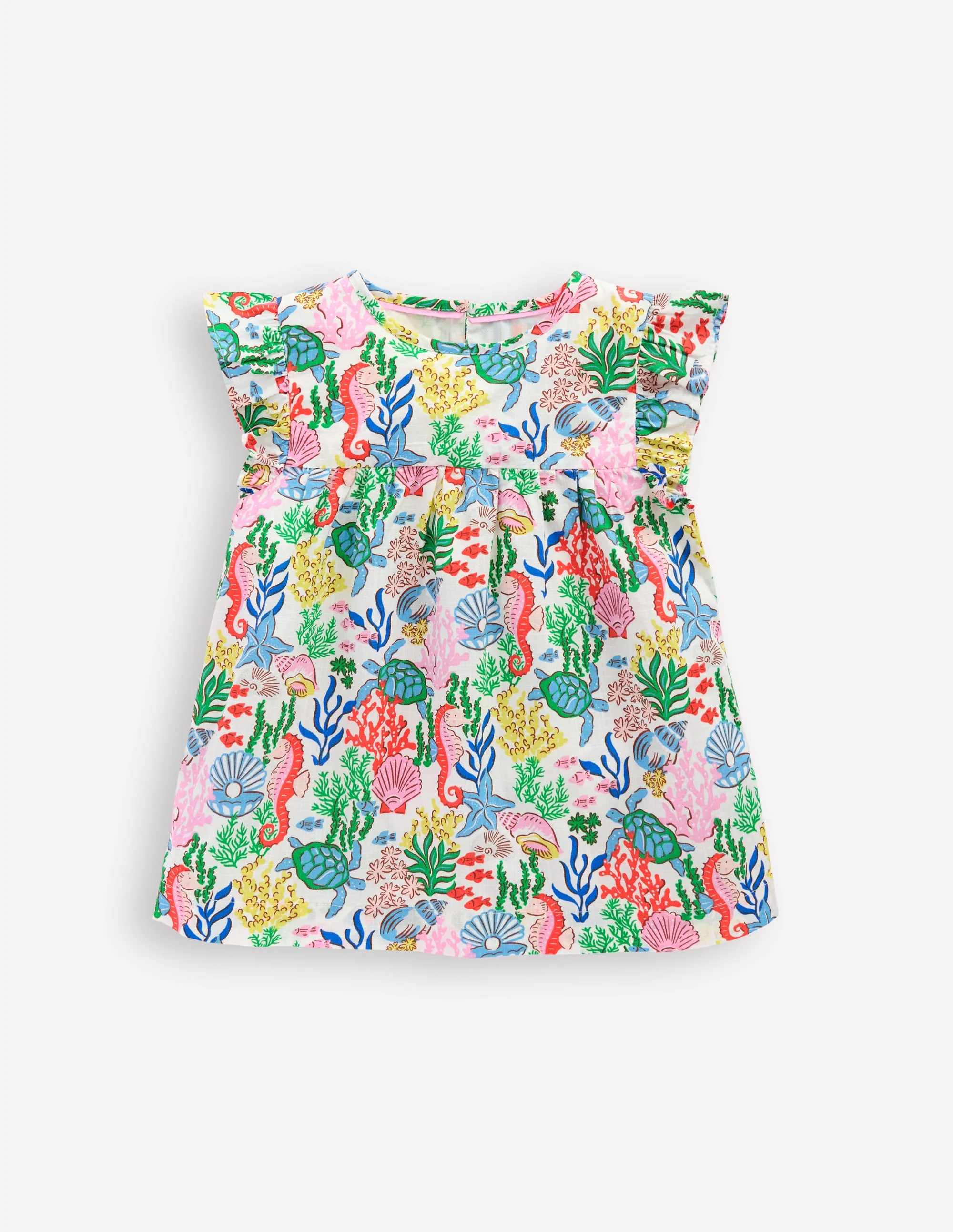 Frill Sleeve Woven Top-Multi Coral Cove