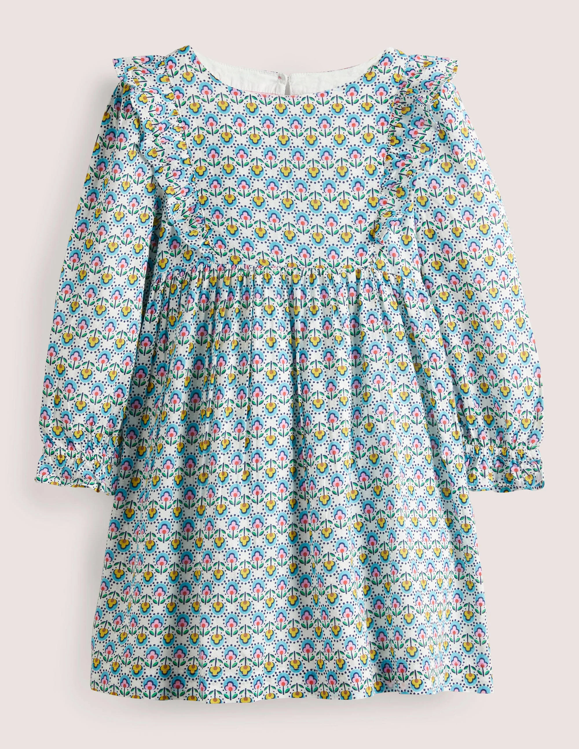 Frill Tiered Woven Dress-ivory pretty bud