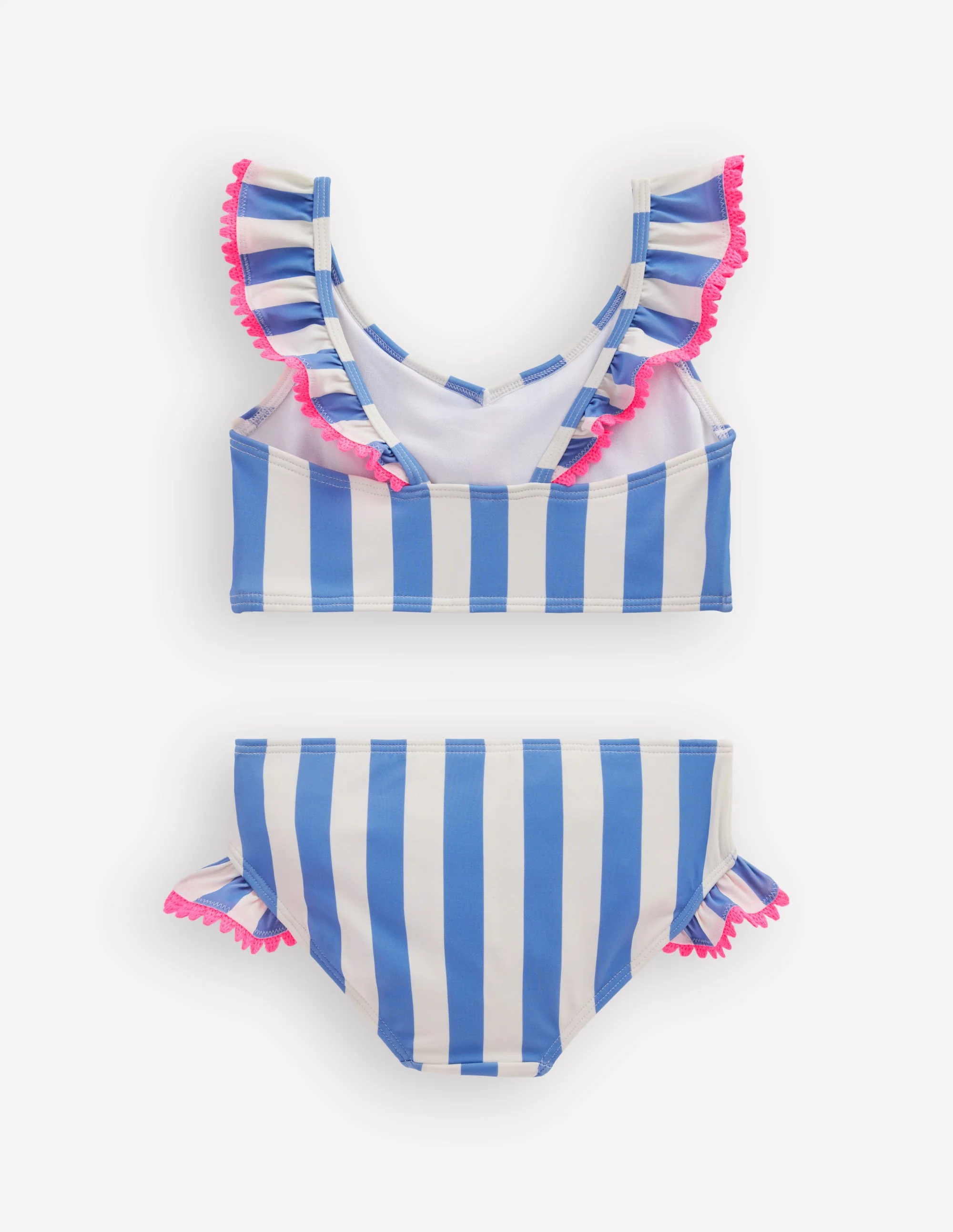 Frill V-neck Bikini Set-Denim Blue Stripe - Image 2