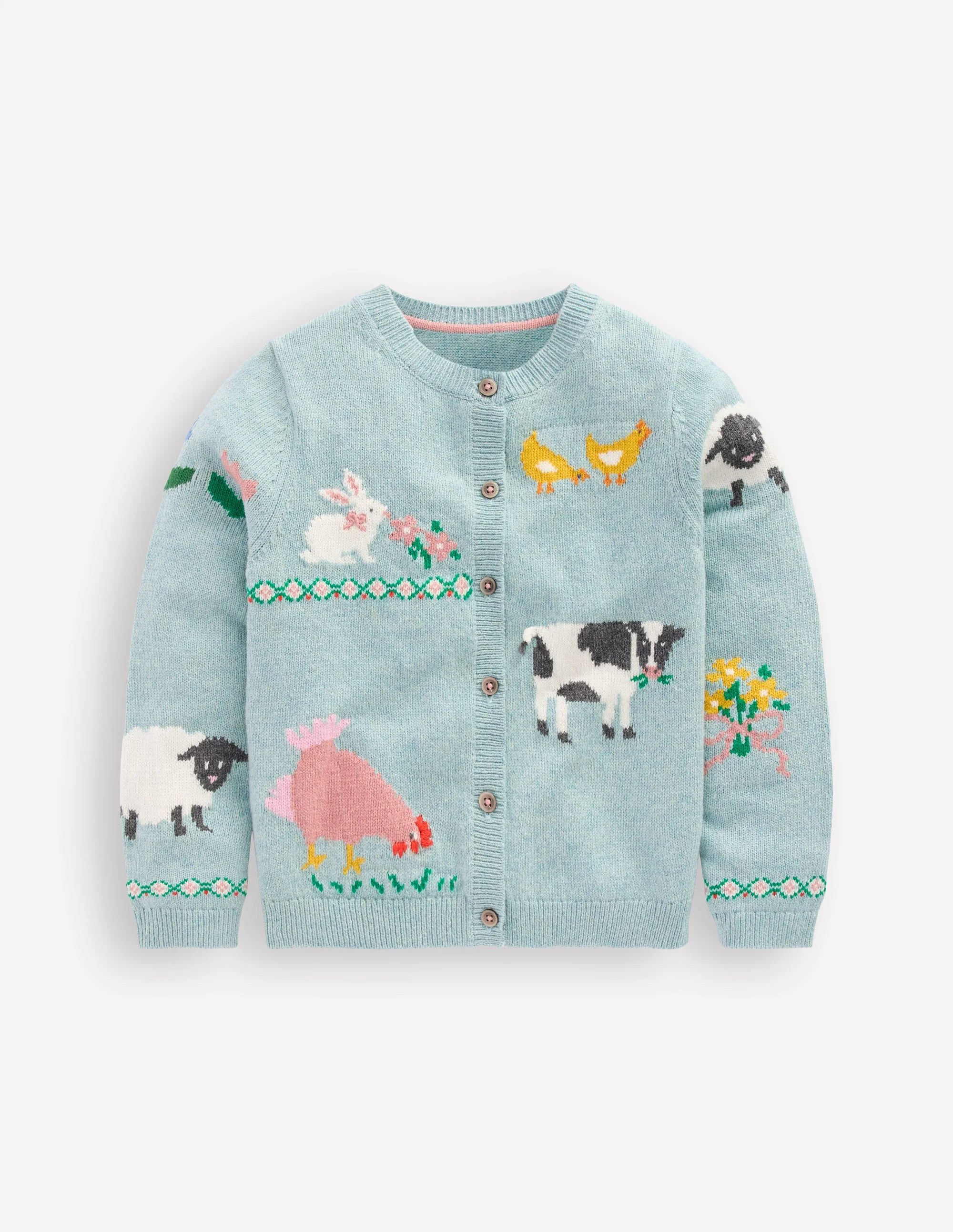 Fun Logo Cardigan-Georgian Blue Easter Motifs