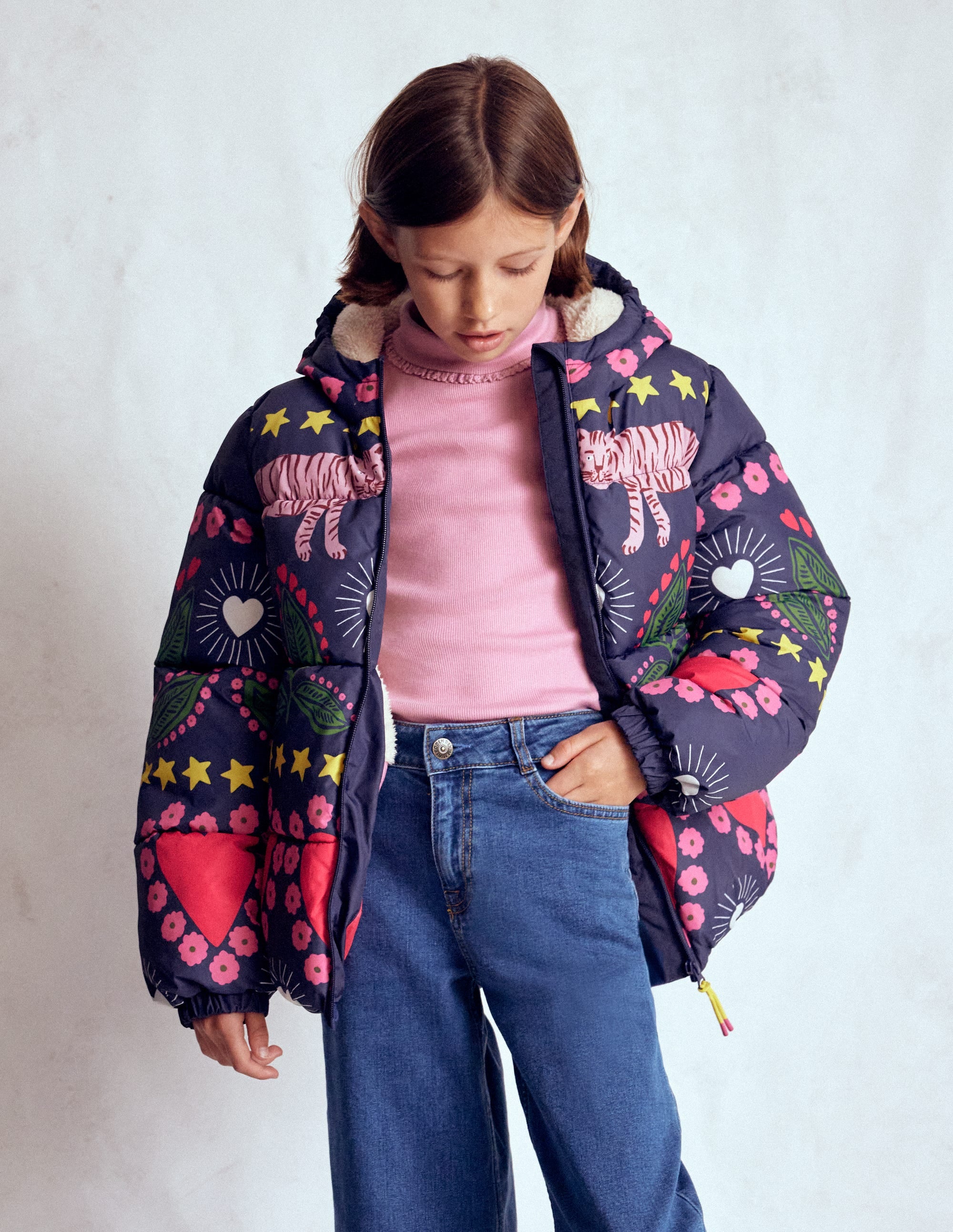 Fun Padded Coat-College Navy Tiger Stripe - Image 2