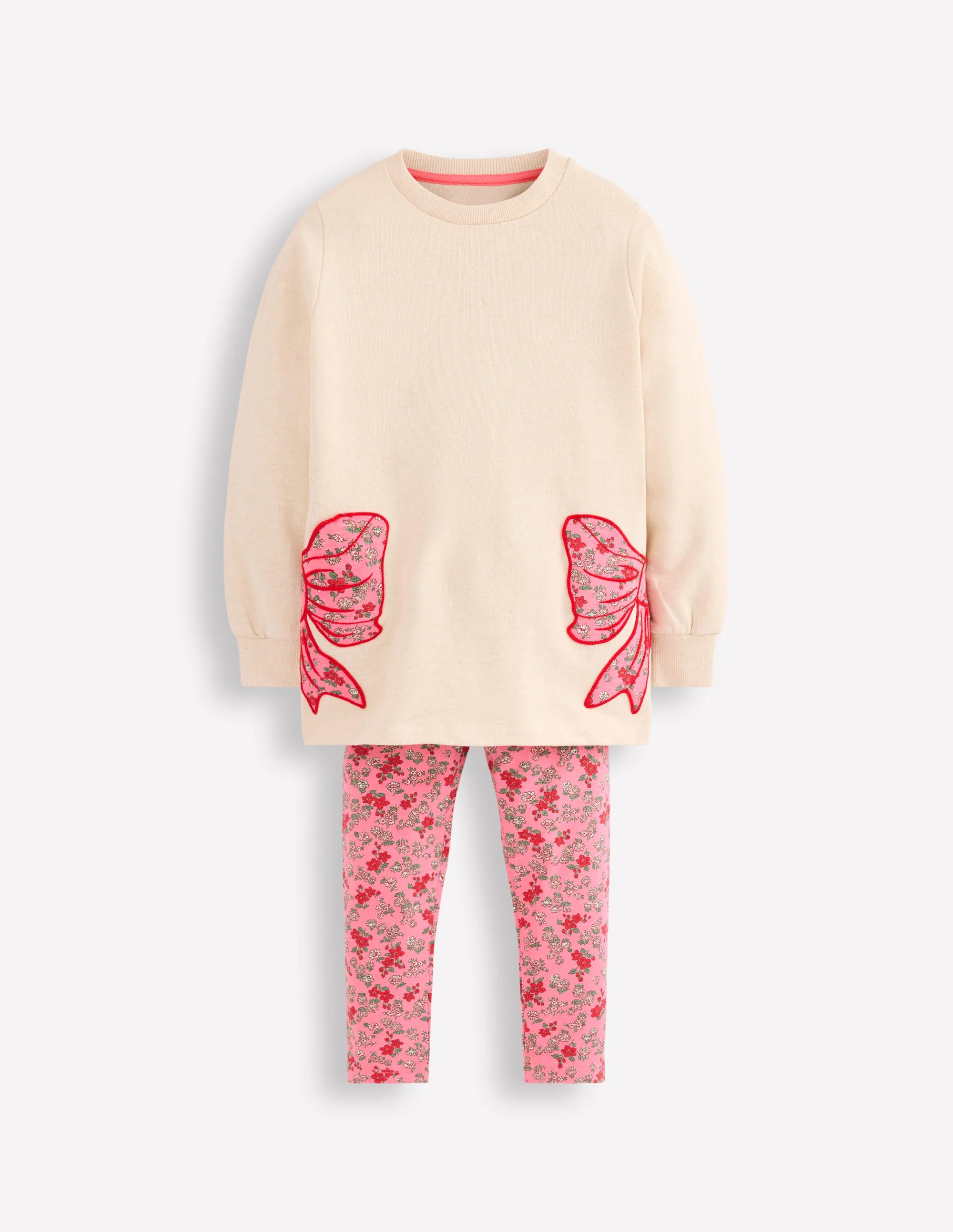 Fun Sweatshirt Tunic Set-Oatmeal Marl Bows