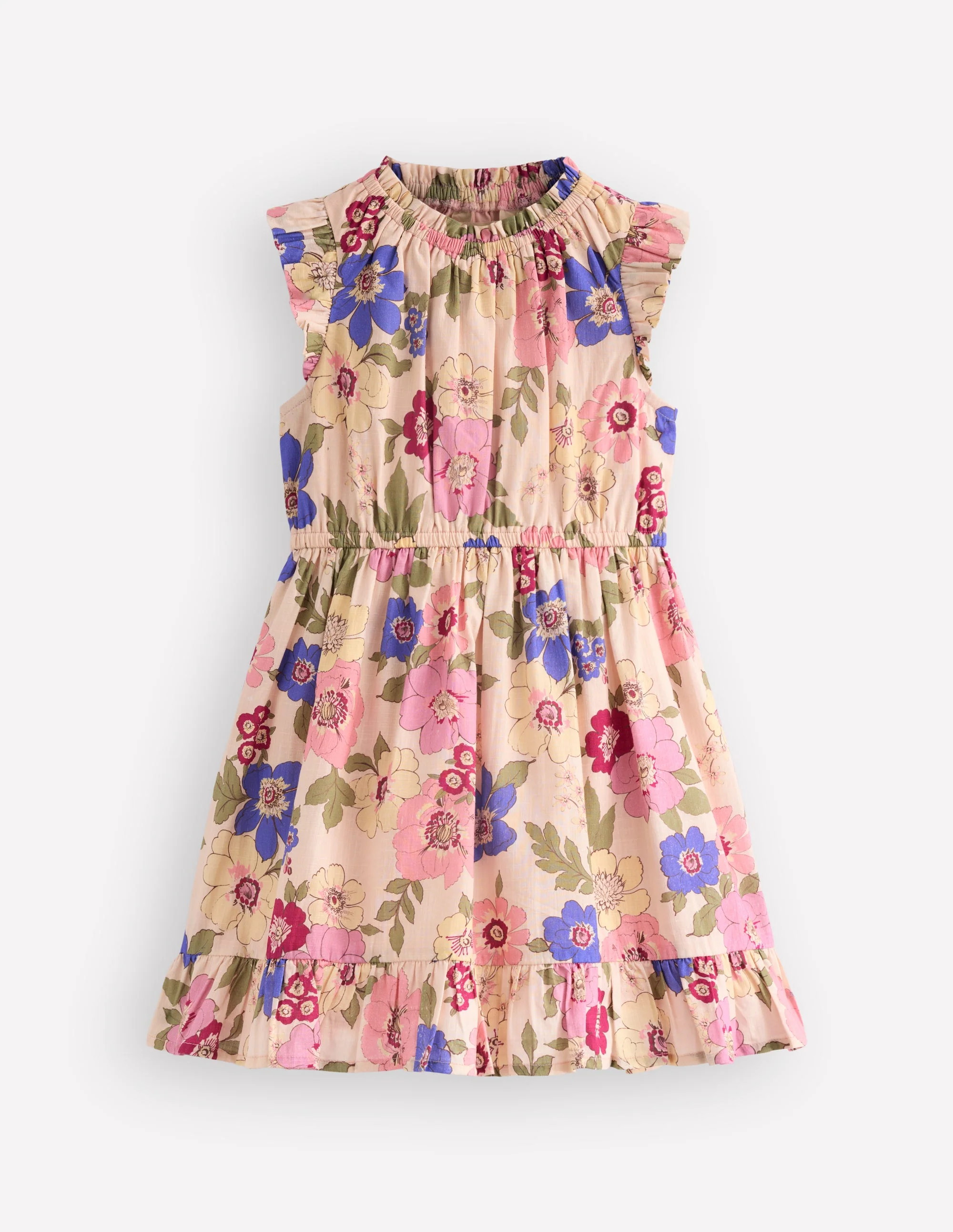 Gathered Woven Dress-Blooming Pink Floral Bloom - Image 2
