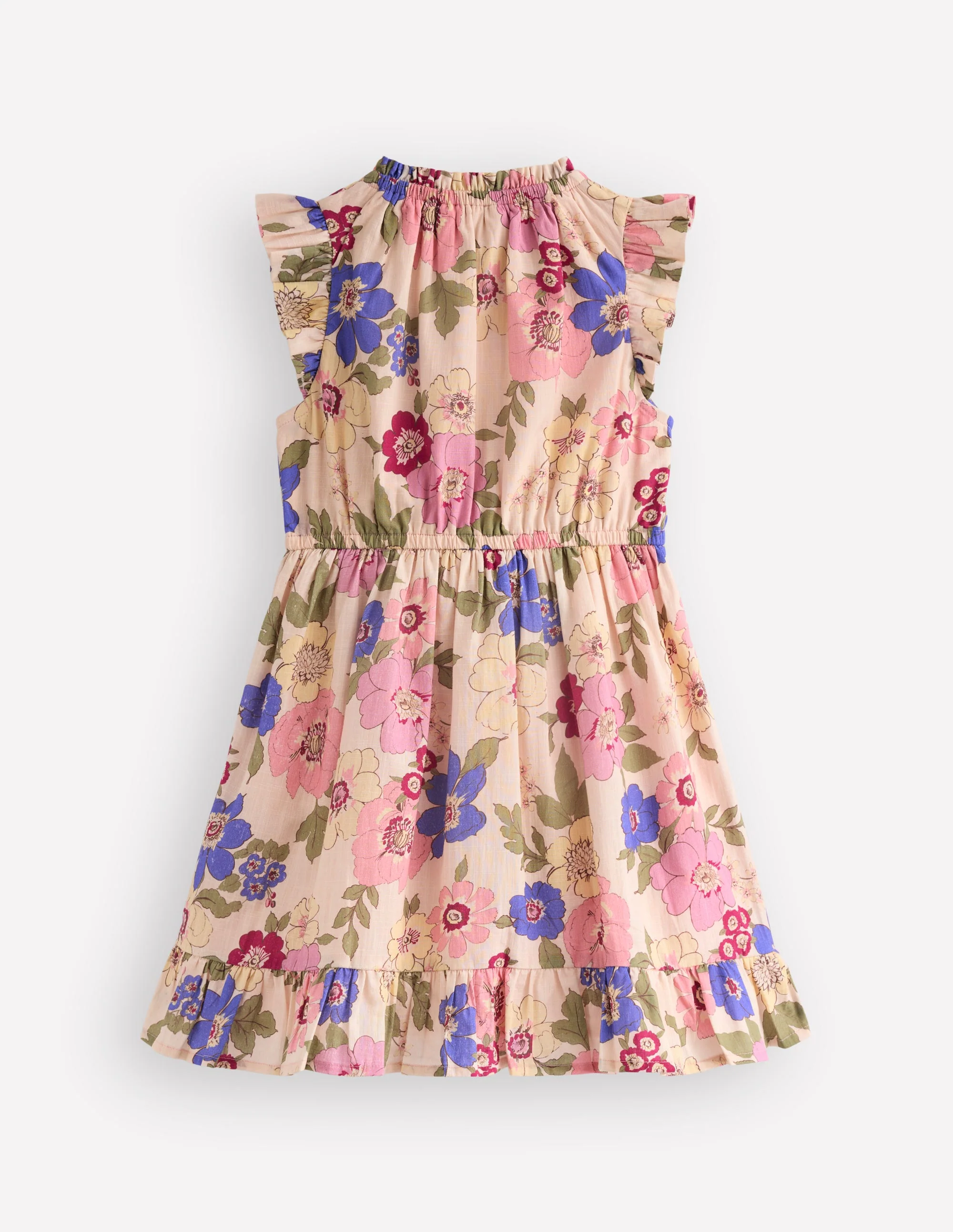Gathered Woven Dress-Blooming Pink Floral Bloom - Image 3