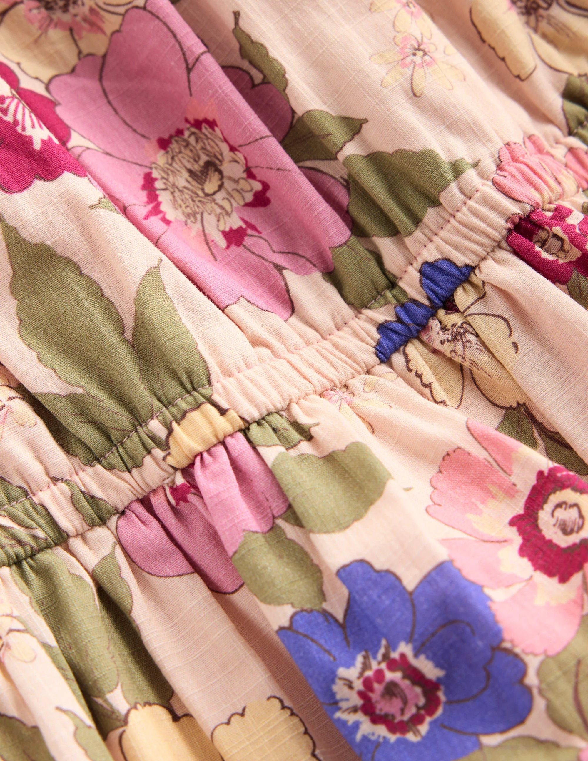 Gathered Woven Dress-Blooming Pink Floral Bloom - Image 4