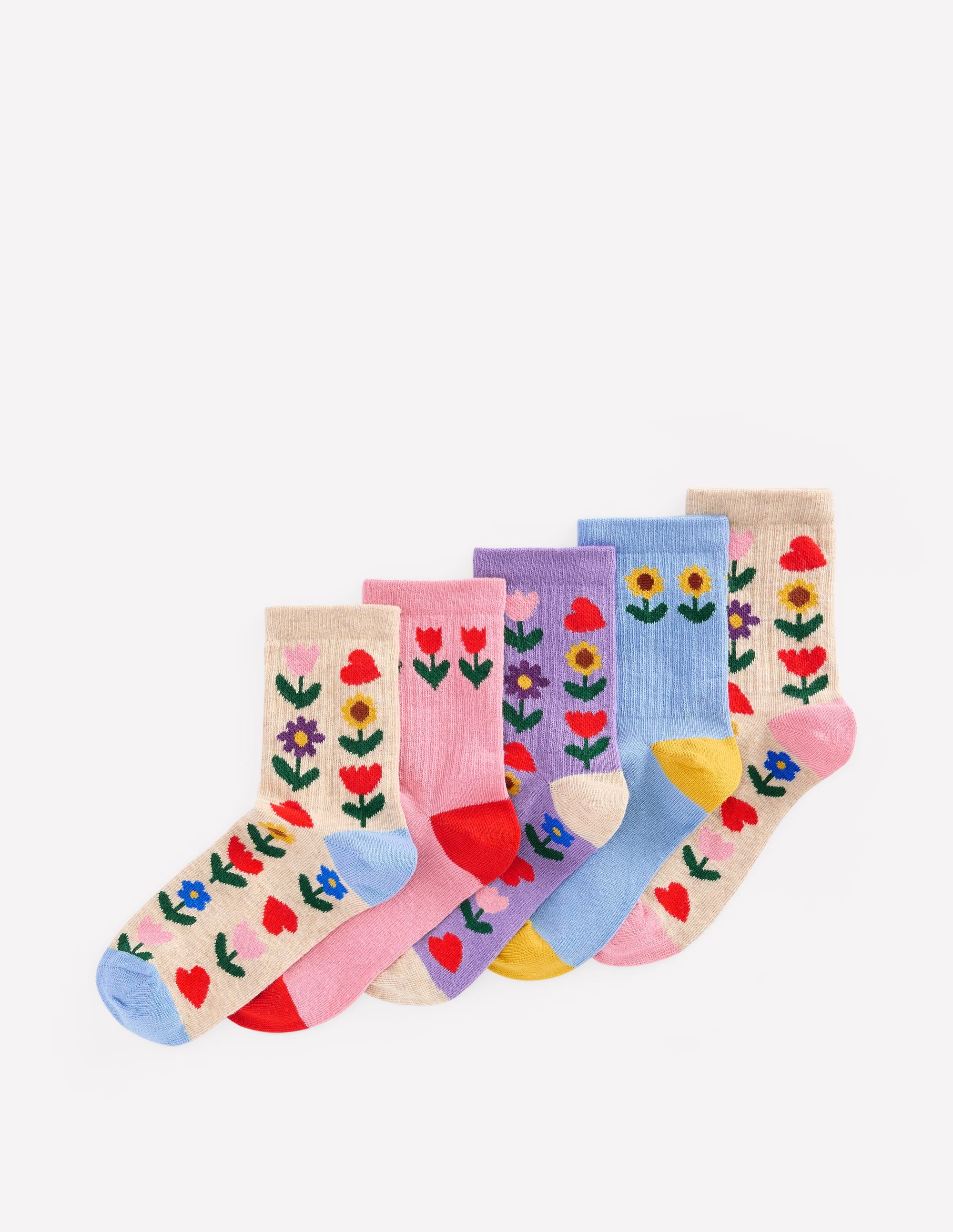 Girls Fun Trim Socks 5 Pack-Sunflower Garden