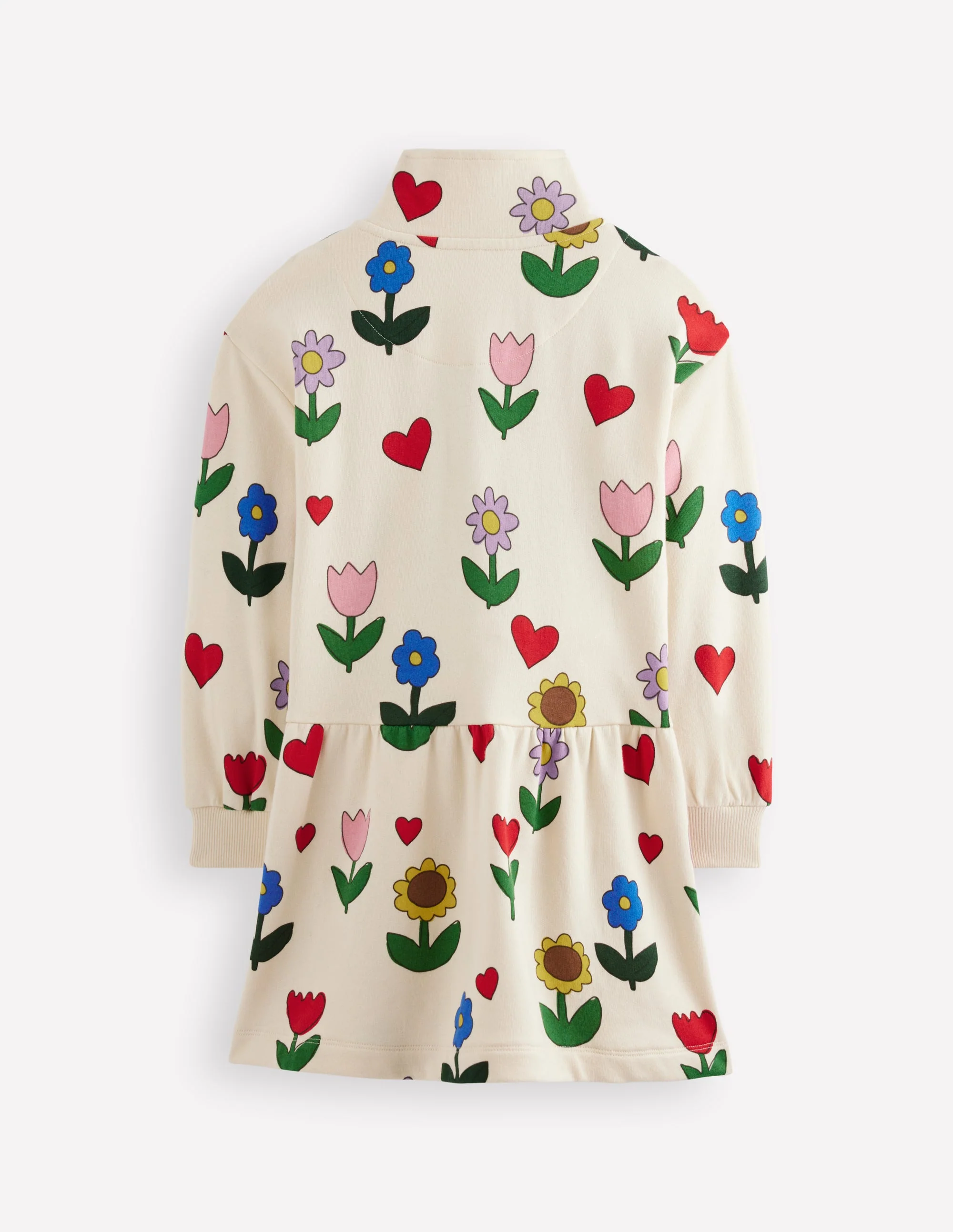 Half Zip Sweat Dress-Calico White Sunflower Garden - Image 6