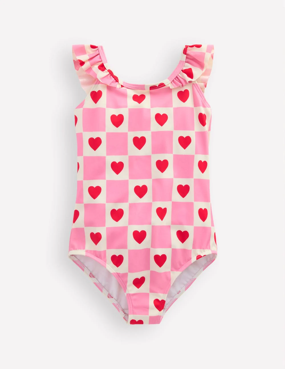Hallie Frill Strap Swimsuit-Bubblegum Pink Heart Stamp