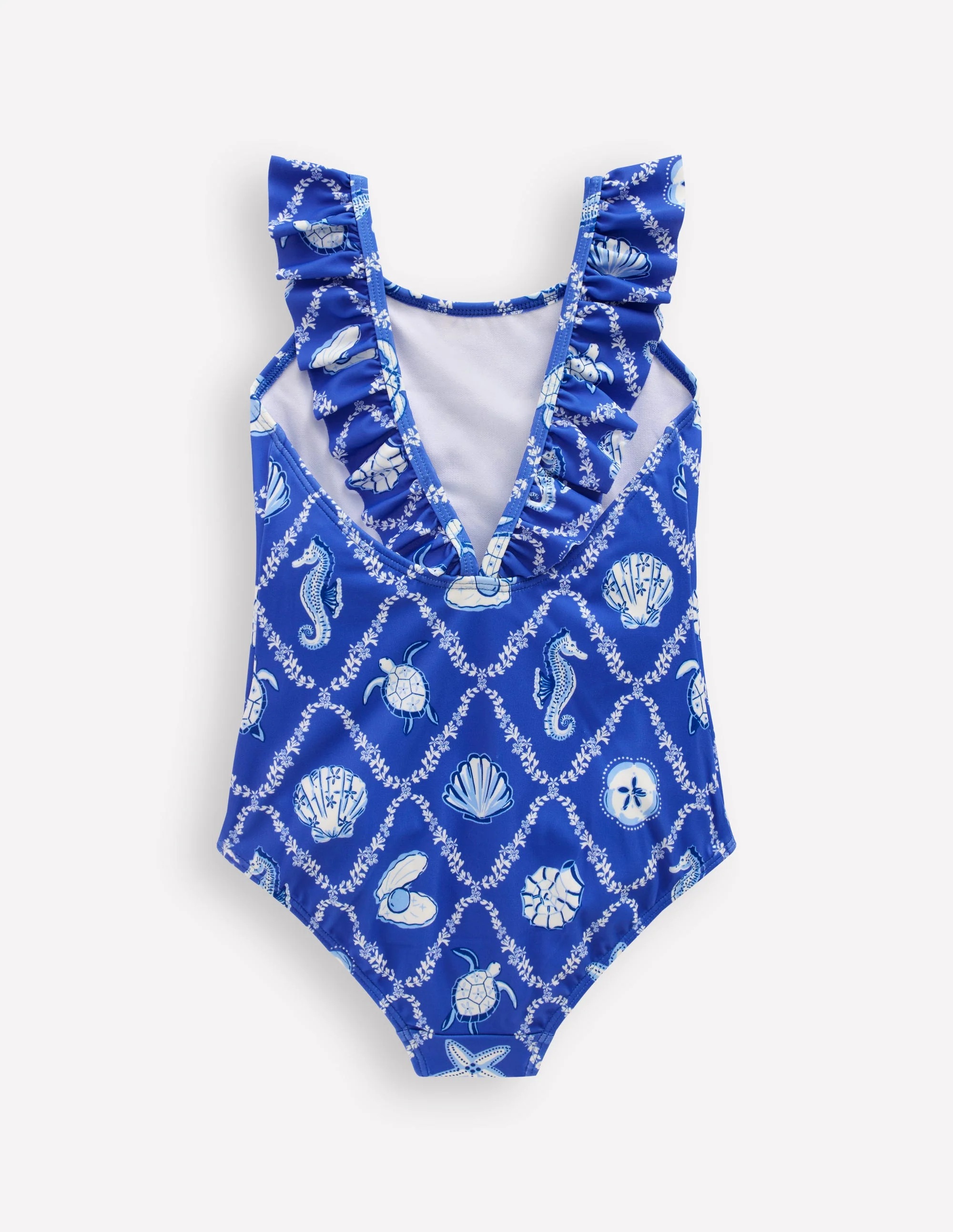 Hallie Frill Strap Swimsuit-Regency Blue Shell Tile - Image 4