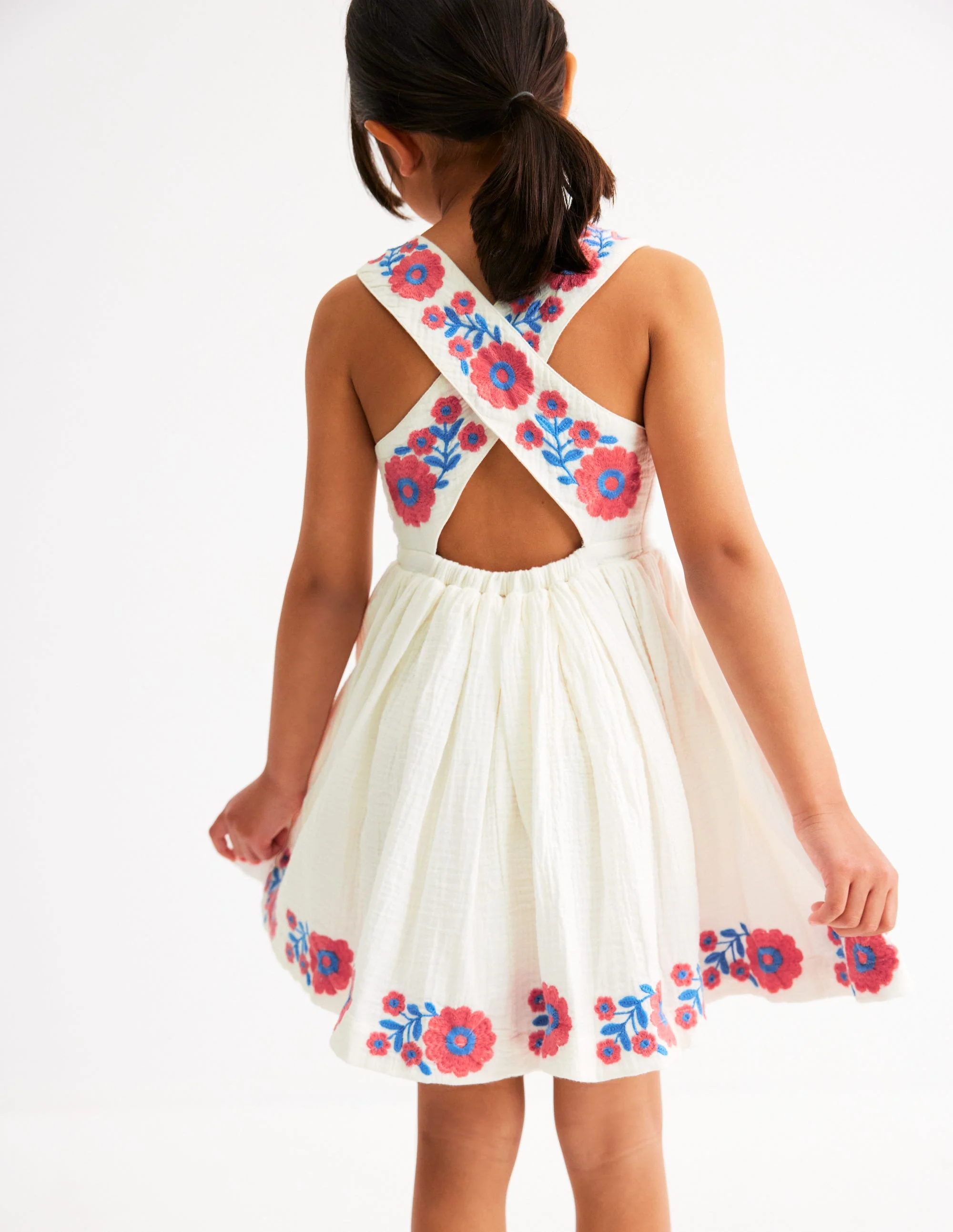 Harper Cross-Back Dress-White Embroidered - Image 3