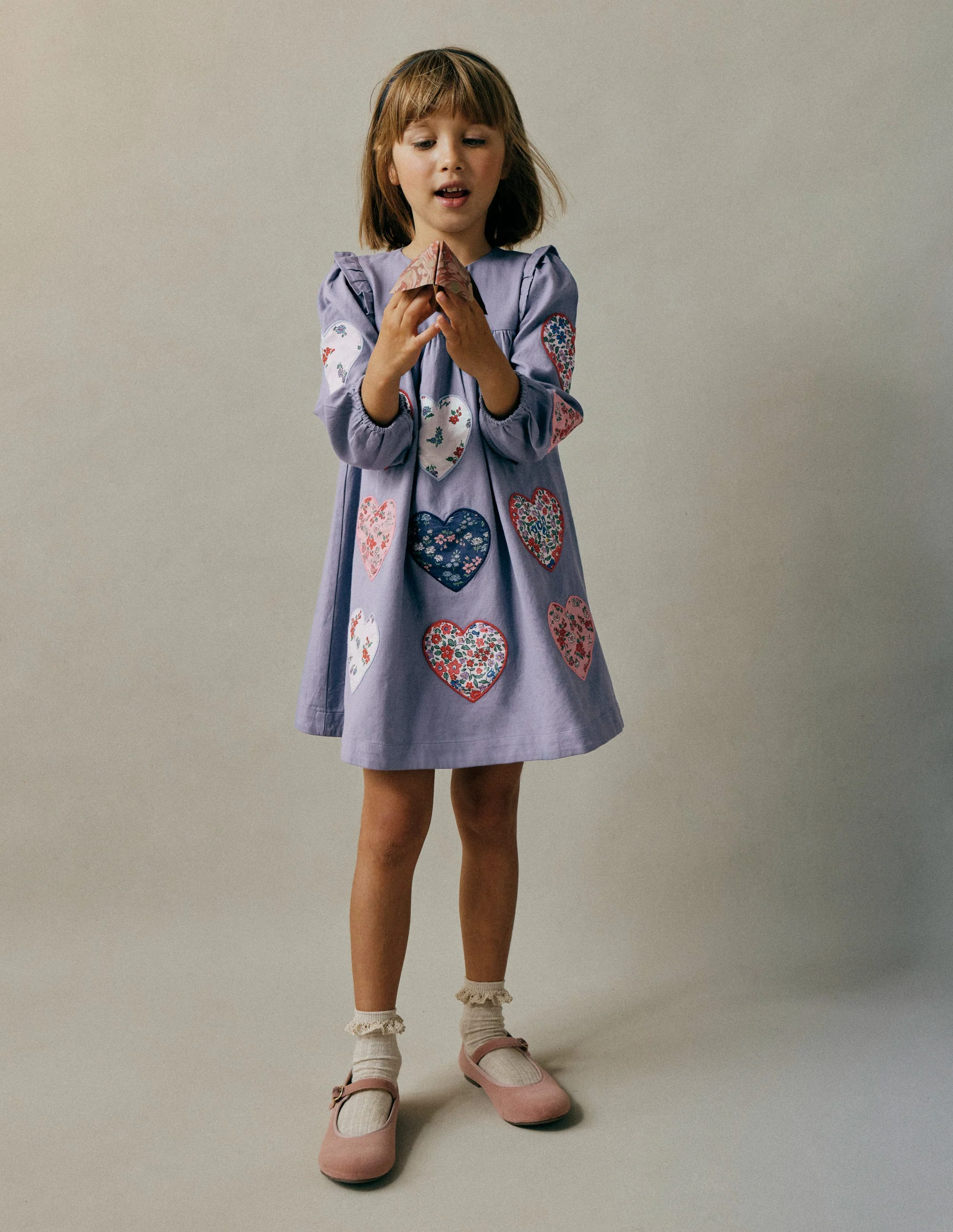 Heart Appliqué Dress-Dusty Blue Hearts