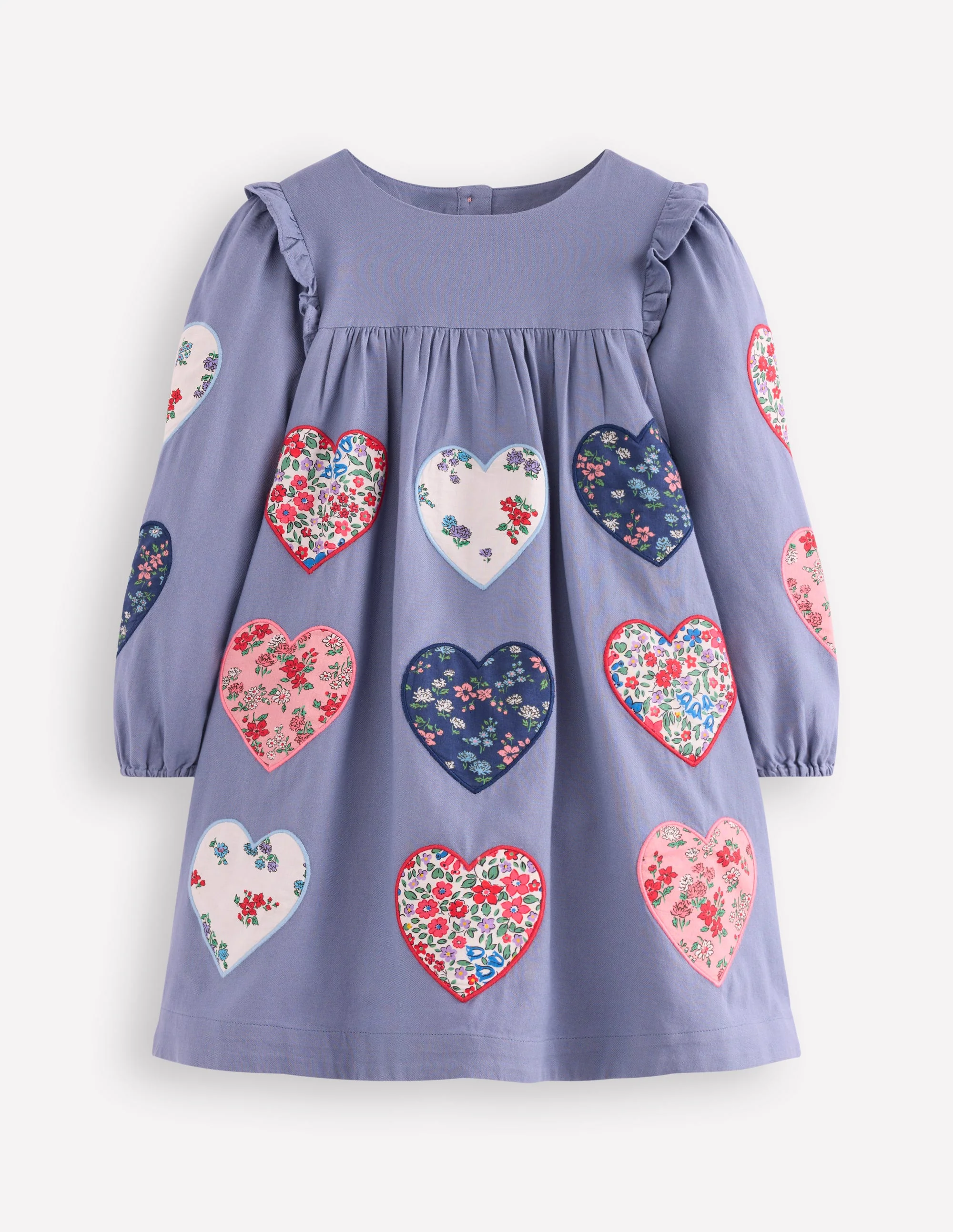 Heart Appliqué Dress-Dusty Blue Hearts - Image 2