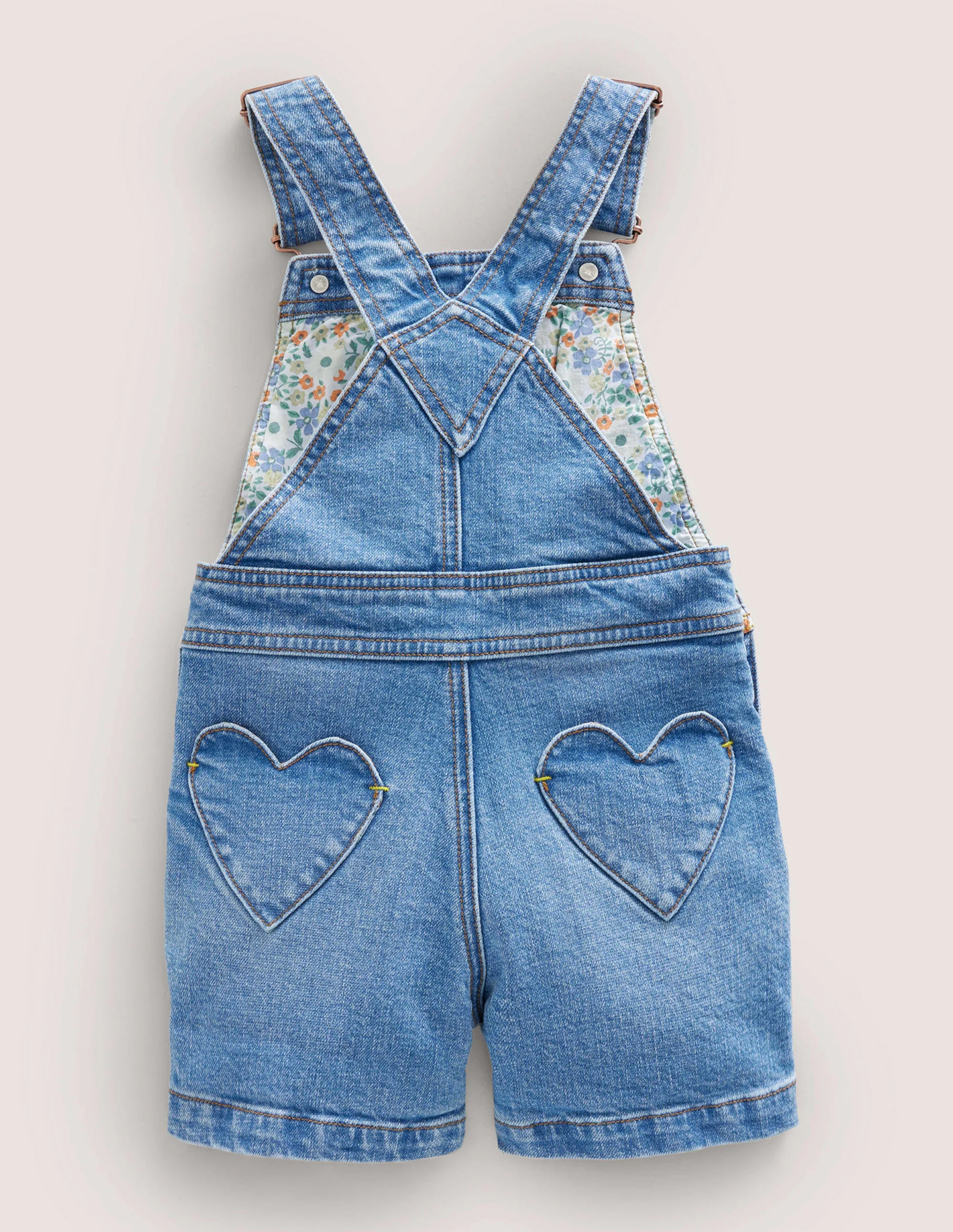 Heart Pocket Short Overalls-Mid Vintage Denim - Image 2