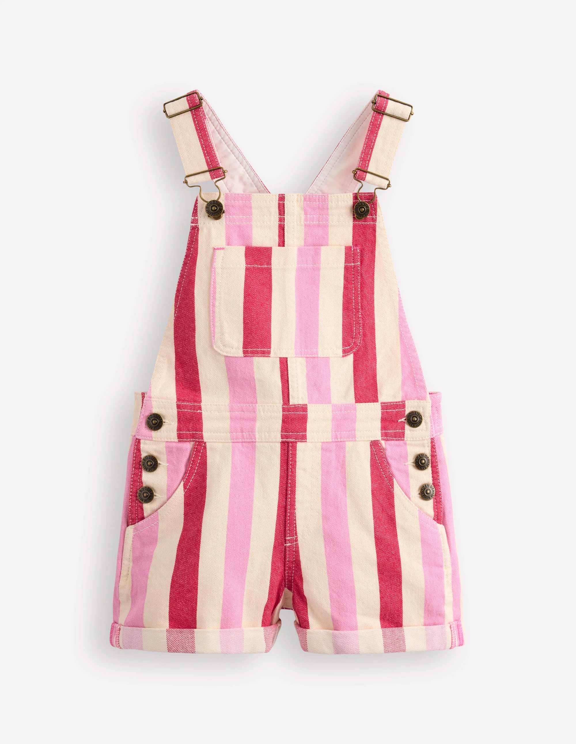 Heart Pocket Short Overalls-Pink and Red Stripe